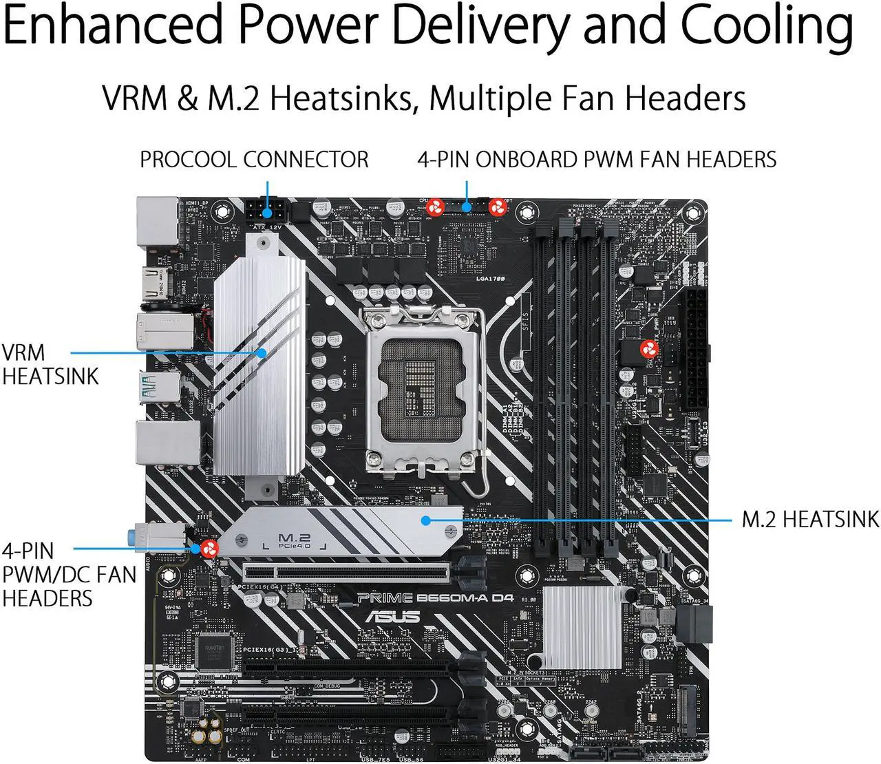 Alt view image 3 of 6 - ASUS PRIME B660M-A D4 LGA 1700 (Intel 12th & 13th Gen) mATX Motherboard (PCIe 4.0, DDR4, 2xM.2 slots, 1Gb LAN, DP, 2 x HDMI, rear USB 3.2 Gen 2, front USB 3.2 Gen 1 Type-C, Aura Sync)