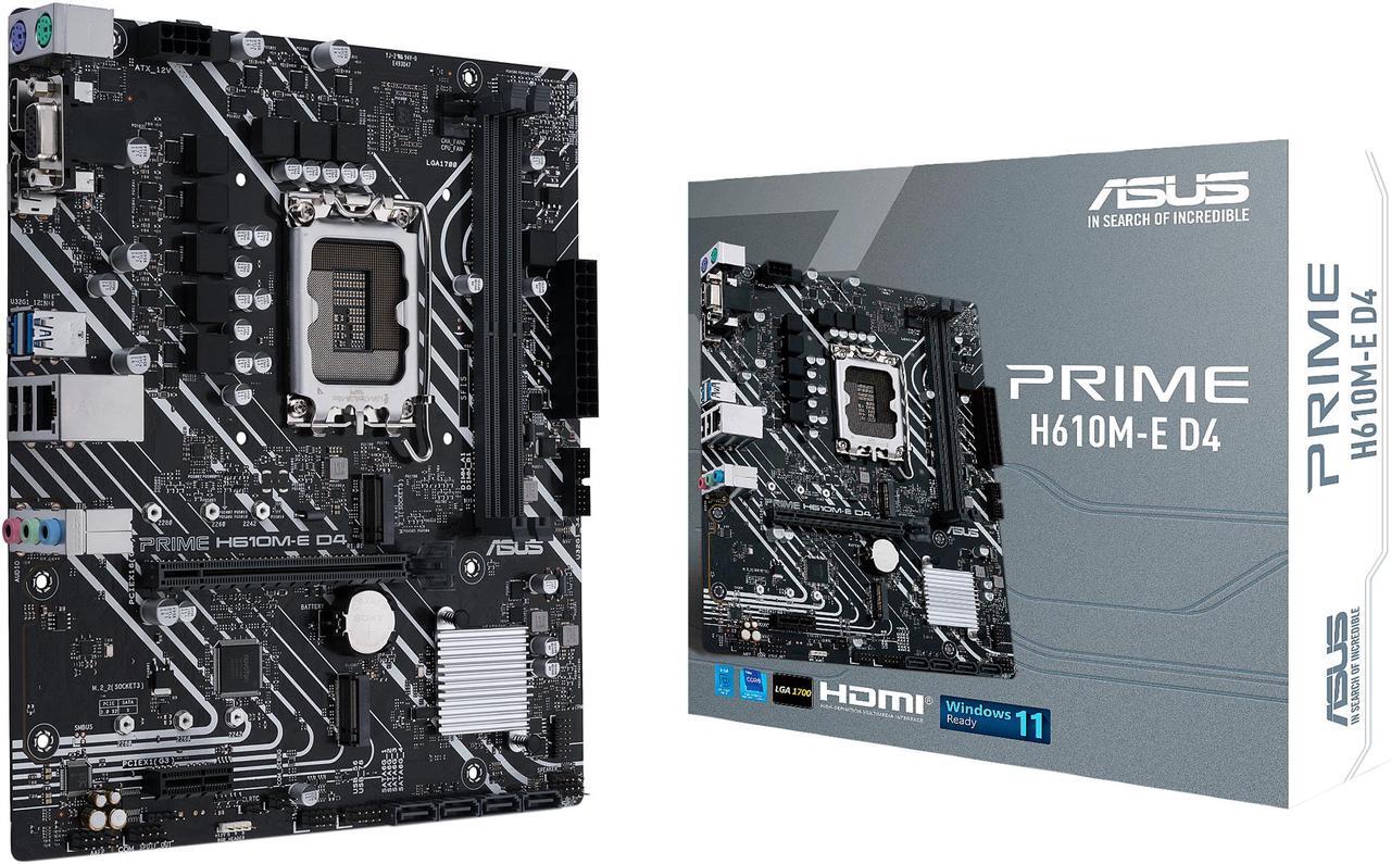 Alt view image 7 of 8 - ASUS PRIME H610M-E D4 LGA 1700 (Intel 12th & 13th Gen) mATX Motherboard (PCIe 4.0, DDR4, 2xM.2 slots, 1Gb LAN, DisplayPort/HDMI/D-Sub, USB 3.2 Gen 1 ports, SATA 6 Gbps, COM header, RGB header)