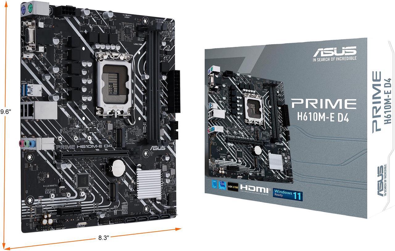 Alt view image 8 of 8 - ASUS PRIME H610M-E D4 LGA 1700 (Intel 12th & 13th Gen) mATX Motherboard (PCIe 4.0, DDR4, 2xM.2 slots, 1Gb LAN, DisplayPort/HDMI/D-Sub, USB 3.2 Gen 1 ports, SATA 6 Gbps, COM header, RGB header)