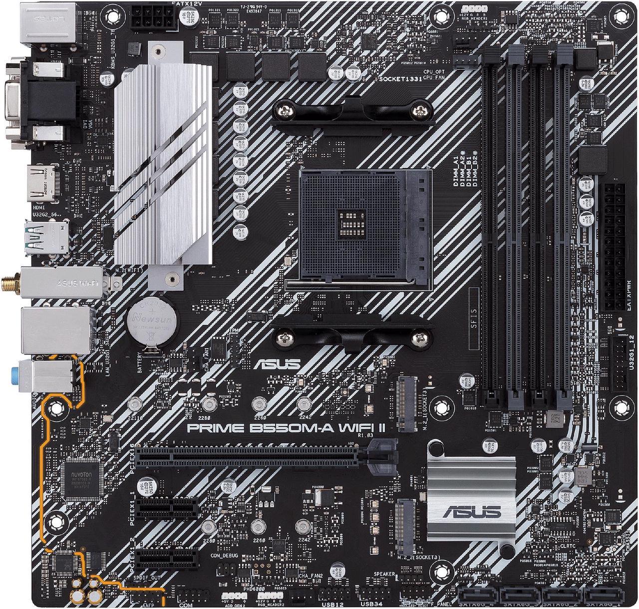 ASUS Prime B550M-A WiFi II AMD AM4 (3rd Gen Ryzen) Micro ATX Motherboard (PCIe 4.0, WiFi 6, ECC Memory, 1Gb LAN, HDMI 2.1/D-Sub, 4K@60HZ, Addressable Gen 2 RGB Header and Aura Sync)