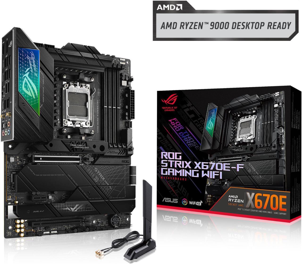 ASUS ROG STRIX X670E-F GAMING WIFI AMD X670 AM5 Ryzen Desktop 9000 8000 & 7000 ATX motherboard, 18+2 power stages, DDR5, 4x M.2 slots with heatsink, PCIe 5.0, USB 3.2 Gen 2x2, WiFi 6E, AI Cooling II