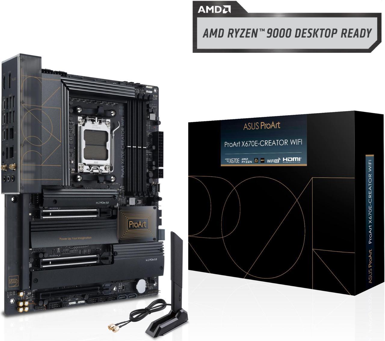 Main image of ASUS ProArt X670E-CREATOR WIFI AMD X670 AM5 Ryzen Desktop 9000 8000 & 7000 ATX motherboard, 16+2 power stages, PCIe 5.0 ready, DDR5 support, USB4, 10 Gb & 2.5 Gb LAN, WiFi 6E, four M.2 slots