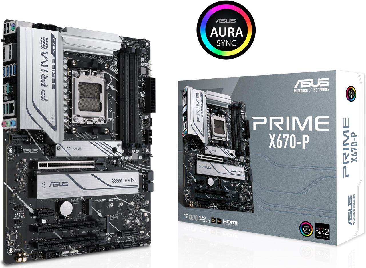 Main image of ASUS Prime X670-P Socket AM5 (LGA 1718) Ryzen 7000 ATX Motherboard (DDR5, 3xM.2 Slots, USB 3.2 Gen 2x2 Type-C, USB4 Header, and 2.5Gb Ethernet)