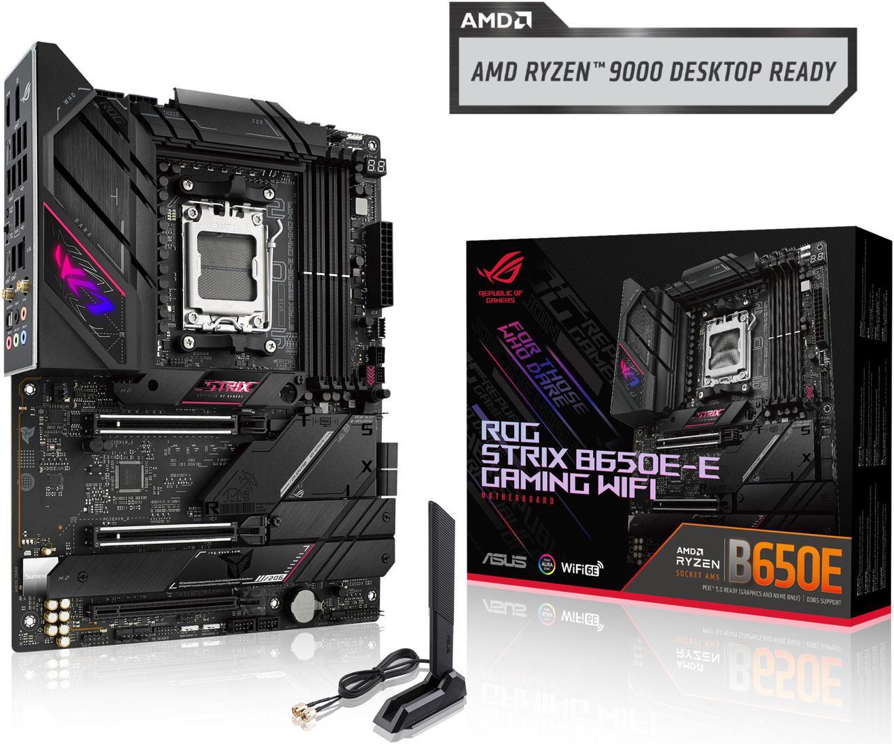 ASUS ROG Strix B650E-E Gaming WiFi AMD B650 AM5 Ryzen™ Desktop 9000 8000 & 7000 ATX motherboard, 16+2 power stages, DDR5, 3x M.2 slot, PCIe® 5.0, WiFi 6E, 2.5G LAN, USB 3.2 Gen 2x2 Type-C®, Aura Sync)