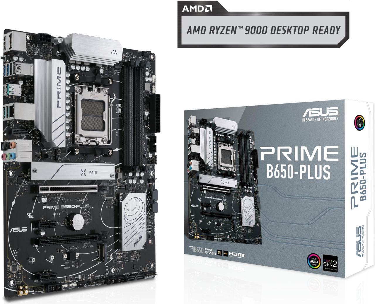 ASUS PRIME B650-PLUS AMD B650 AM5 Ryzen™ Desktop 9000 8000 and 7000 ATX motherboard, DDR5, PCIe 5.0 M.2, 2.5Gb LAN, DP, HDMI®, SATA 6Gbps, USB 3.2 Gen 2 & 1 Type-C®, BIOS FlashBack™, USB4® support