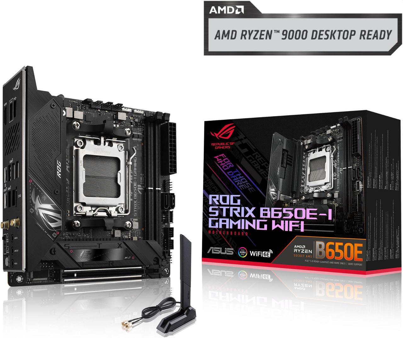 ASUS ROG Strix B650E-I Gaming WiFi AMD B650 AM5 Ryzen™ Desktop 9000 8000 & 7000 mini-ITX mITX motherboard, 10+2  power stages, DDR5, 2x M.2 slot, PCIe® 5.0, 2.5G LAN, WiFi 6E, USB 3.2 Gen 2x2 Type-C