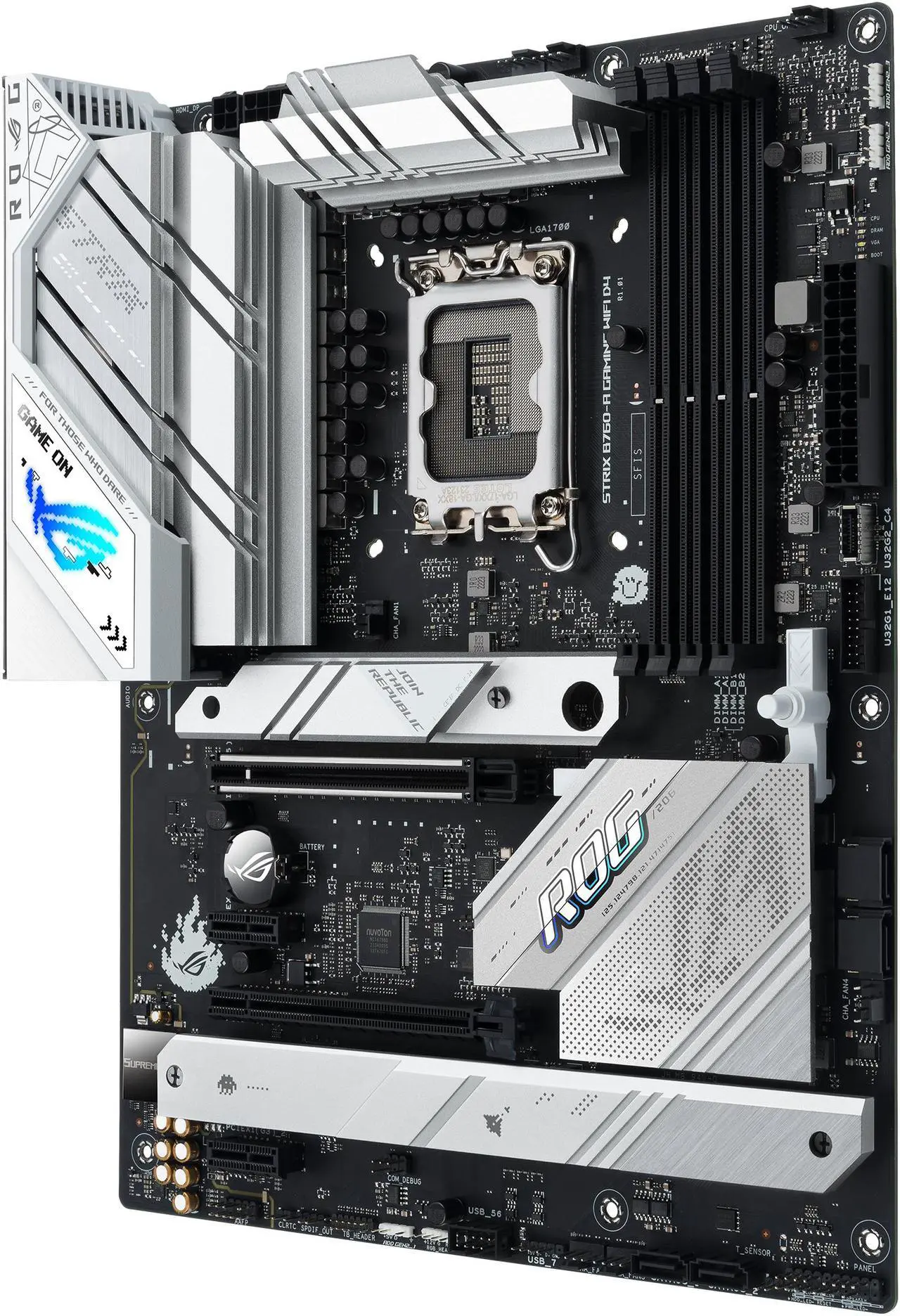 Alt view image 4 of 6 - ASUS ROG Strix B760-A Gaming WiFi D4 Intel B760 (13th and 12th Gen)   LGA 1700 white ATX motherboard, 12 + 1 power stages, DDR4, PCIe 5.0, three M.2 slots, WiFi 6E, USB 3.2 Gen 2x2 Type-C, and Aura Sync RGB