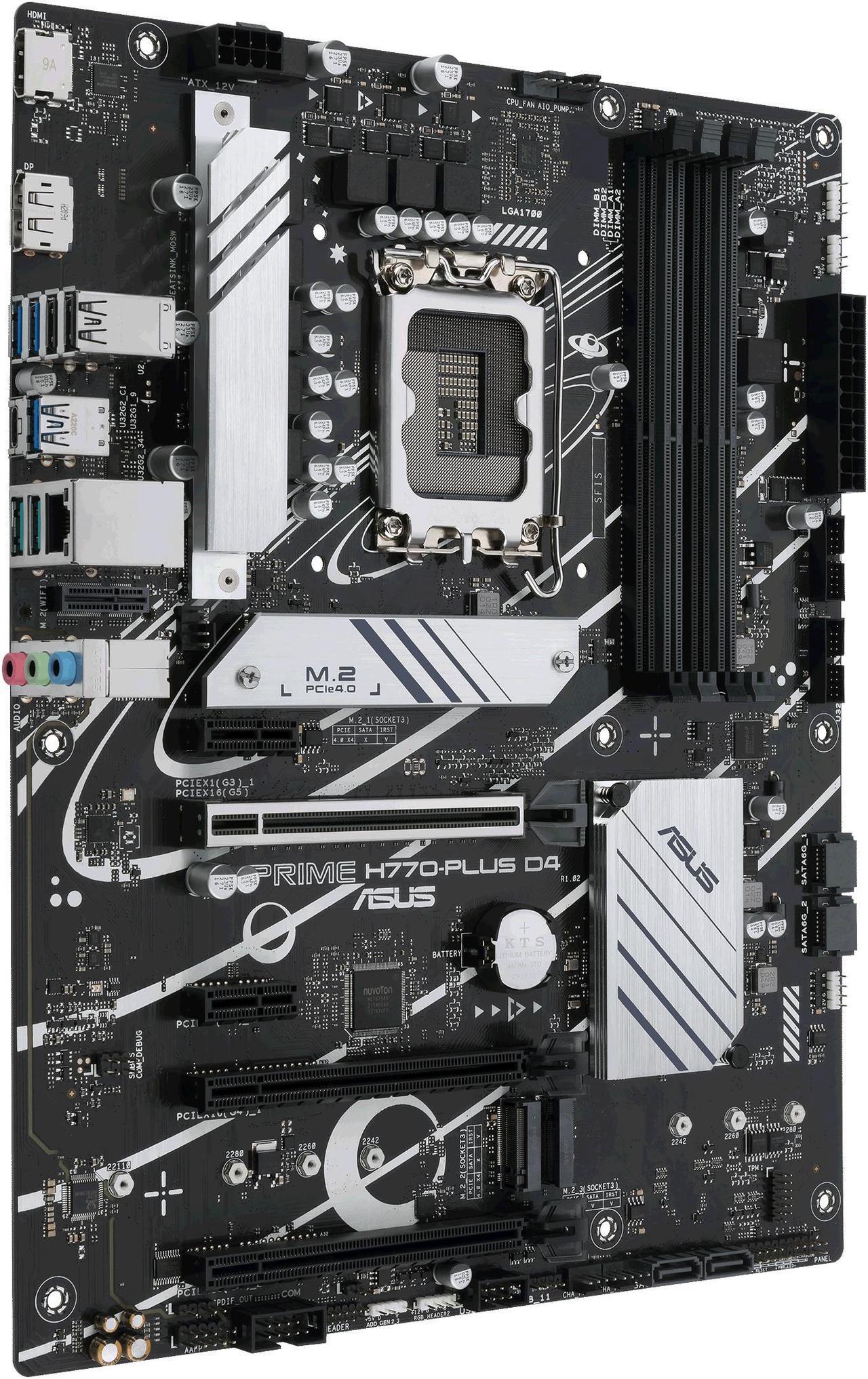 Alt view image 5 of 6 - ASUS Prime H770-PLUS D4 Intel H770( 13th and 12th Gen) LGA 1700 ATX motherboard with PCIe 5.0, 3xPCIe 4.0 M.2 slots, DDR4, 2.5Gb LAN, DisplayPort, HDMI, USB 3.2 Gen 2 Type-C, Thunderbolt™ (USB4) support, Aura Sync