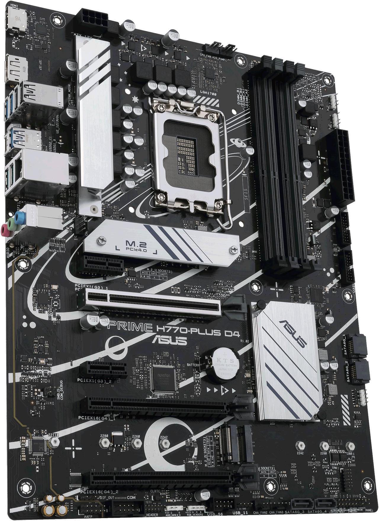 Alt view image 6 of 6 - ASUS Prime H770-PLUS D4 Intel H770( 13th and 12th Gen) LGA 1700 ATX motherboard with PCIe 5.0, 3xPCIe 4.0 M.2 slots, DDR4, 2.5Gb LAN, DisplayPort, HDMI, USB 3.2 Gen 2 Type-C, Thunderbolt™ (USB4) support, Aura Sync