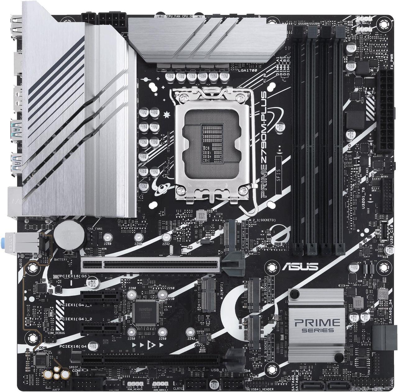 ASUS Prime Z790M-Plus  LGA 1700(Intel 14th & 13th & 12th Gen) microATX motherboard (PCIe® 5.0, 3xM.2 slots, 10+1 DrMOS, DDR5,1 Gb LAN, DP, USB 3.2 Gen 2x2 Type-C®,front USB 3.2 Gen 1 Type-C®, Thunderbolt™ (USB4) support)