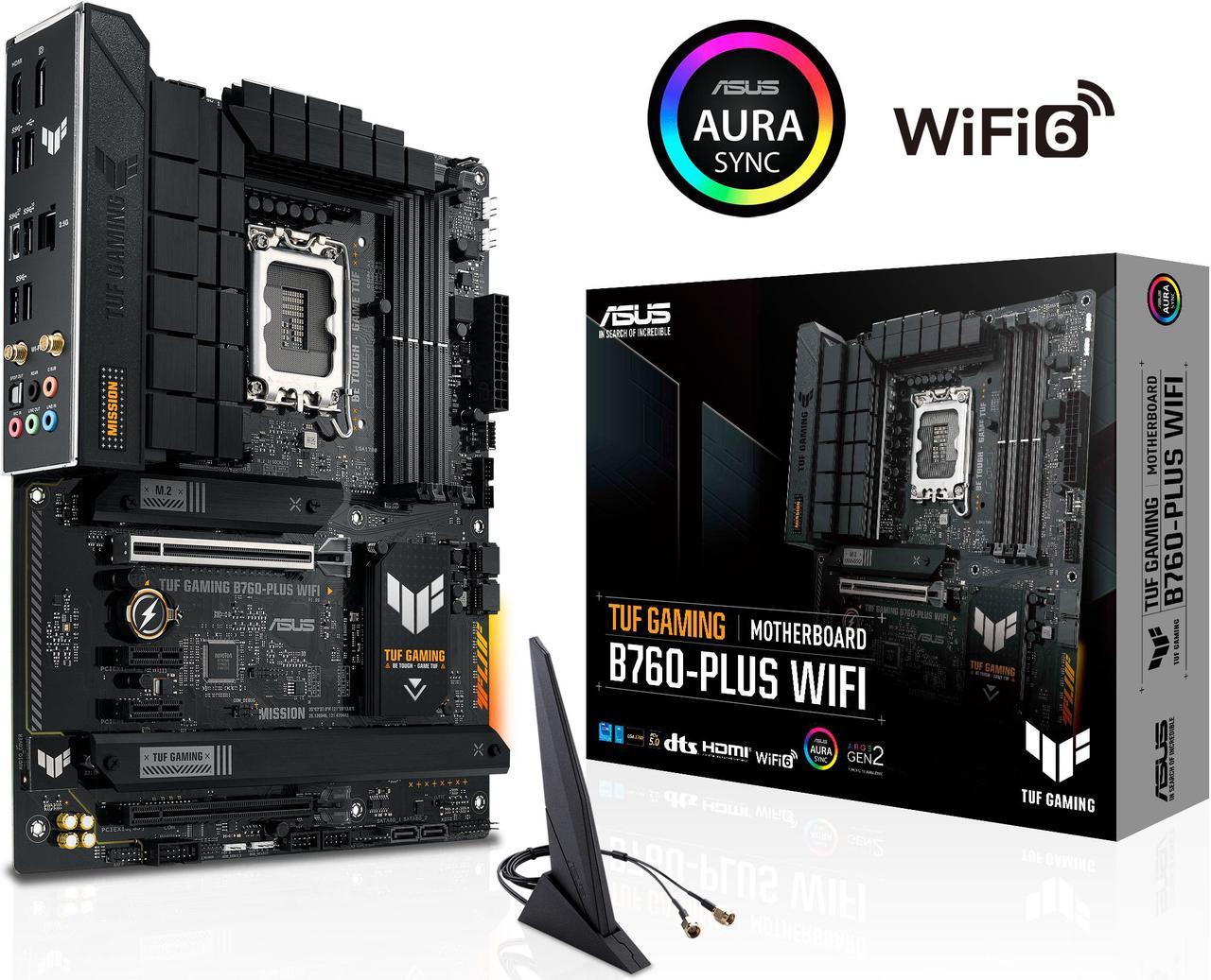 ASUS TUF GAMING B760-PLUS WIFI Intel B760 (13th and 12th Gen) LGA 1700 ATX motherboard with PCIe 5.0, three PCIe 4.0 M.2 slots, DDR5, Realtek 2.5Gb Ethernet, DisplayPort, HDMI, SATA 6 Gbps, USB 3.2 Gen 2x2 Type-C, front USB 3.2 Gen 2 Type C