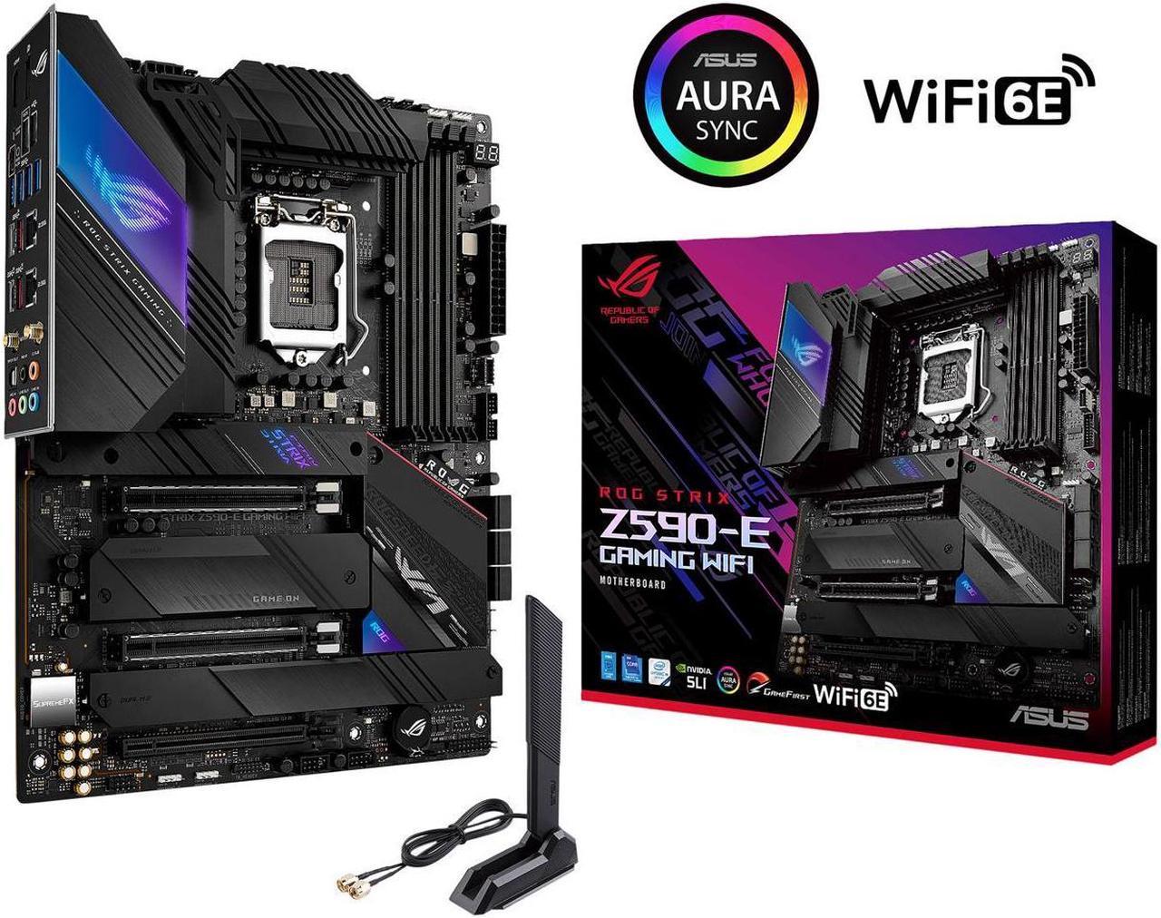 ASUS ROG Strix Z590-E Gaming WiFi 6E LGA 1200 (Intel 11th/10th Gen) ATX Gaming Motherboard (PCIe 4.0, 14+2 Power Stages, DDR4 5333+, Dual Intel 2.5 Gb LAN, Bluetooth v5.2, 4 x M.2/NVMe SSD and AURA RGB Lighting)