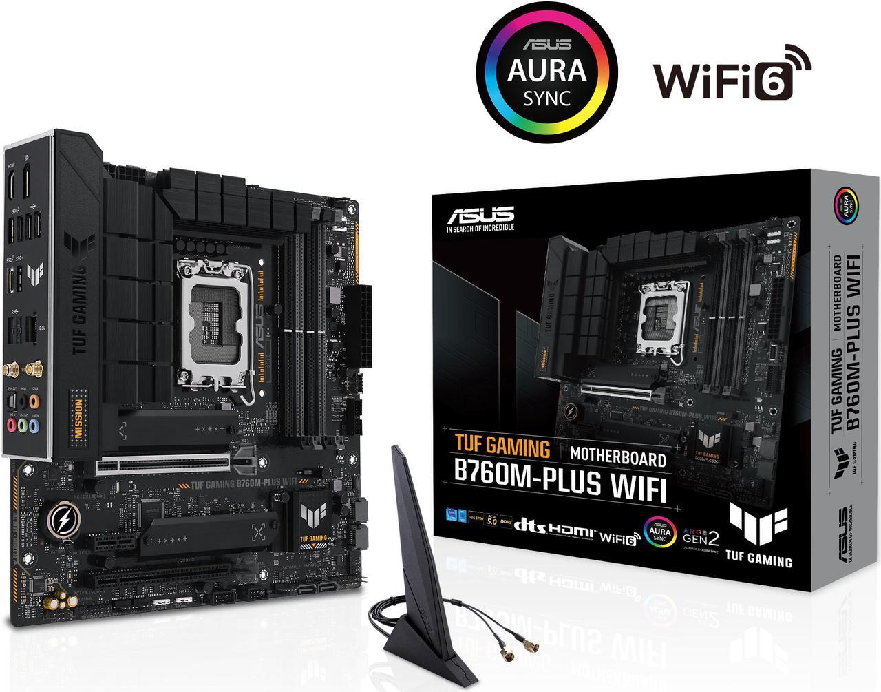 ASUS TUF GAMING B760M-PLUS WIFI Intel B760 (13th and 12th Gen)  LGA 1700 mATX motherboard with PCIe 5.0, 2xPCIe 4.0 M.2 slots, DDR5, Realtek 2.5Gb Ethernet, DisplayPort, HDMI, USB 3.2 Gen 2x2 Type-C