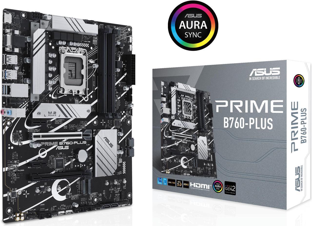 ASUS Prime B760-PLUS Intel® B760(13th and 12th Gen) LGA 1700 ATX motherboard with PCIe 5.0, DDR5, 3x PCIe 4.0 M.2 slots, Realtek 2.5Gb Ethernet, DisplayPort, VGA, HDMI®, SATA 6 Gbps, USB 3.2 Gen 2x2 Type-C®, front USB 3.2 Gen 1 Type-C