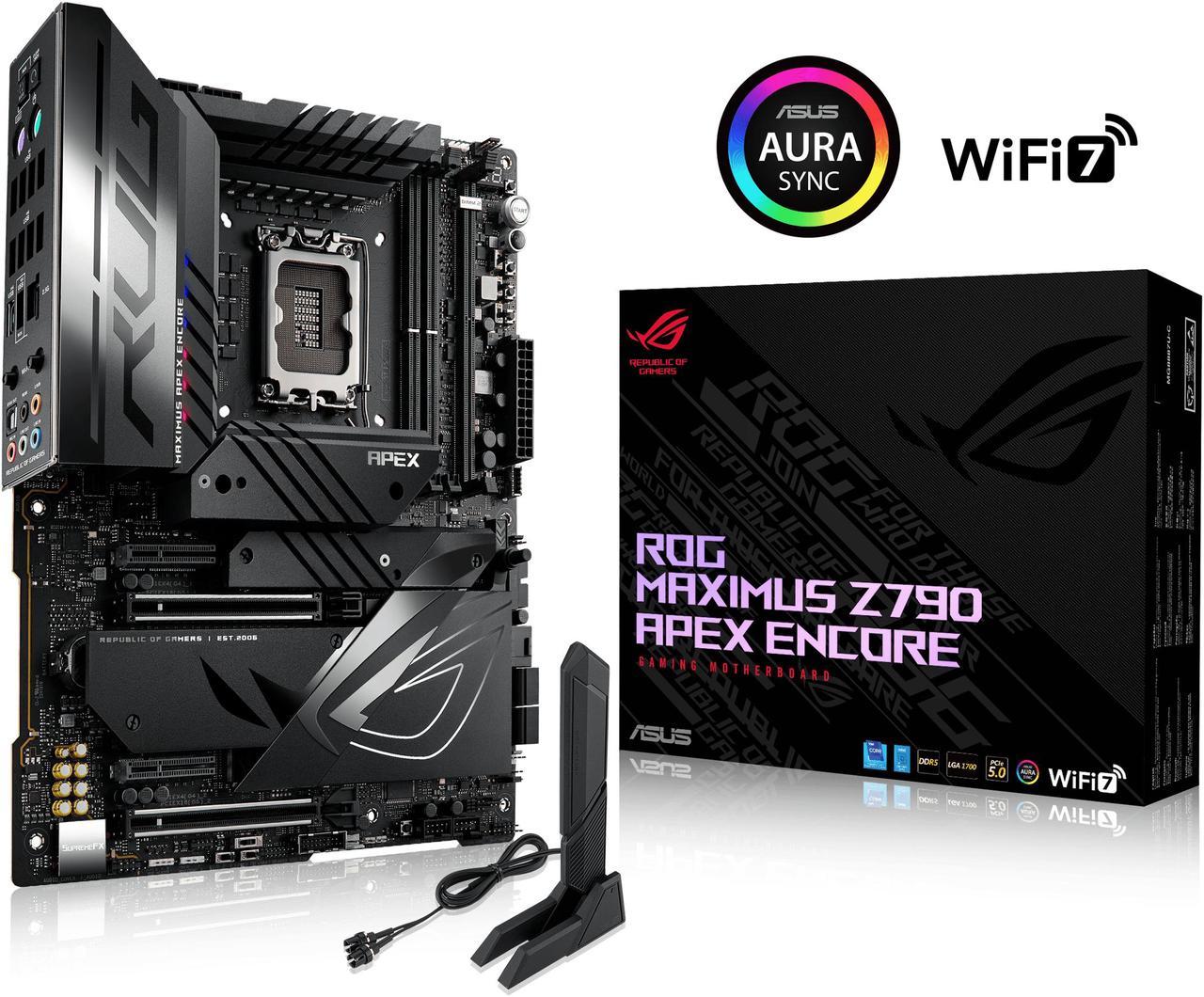 ASUS ROG MAXIMUS Z790 APEX ENCORE LGA 1700(Intel 14th&13th&12th Gen) ATX Gaming Motherboard (24+0+2 power stages, DDR5 support, Wi-Fi 7 with ASUS WiFi Q-Antenna, 5xM.2 slots, PCIe 5.0 NVMe SSD Slot, PCIe 5.0 x16 SafeSlots)