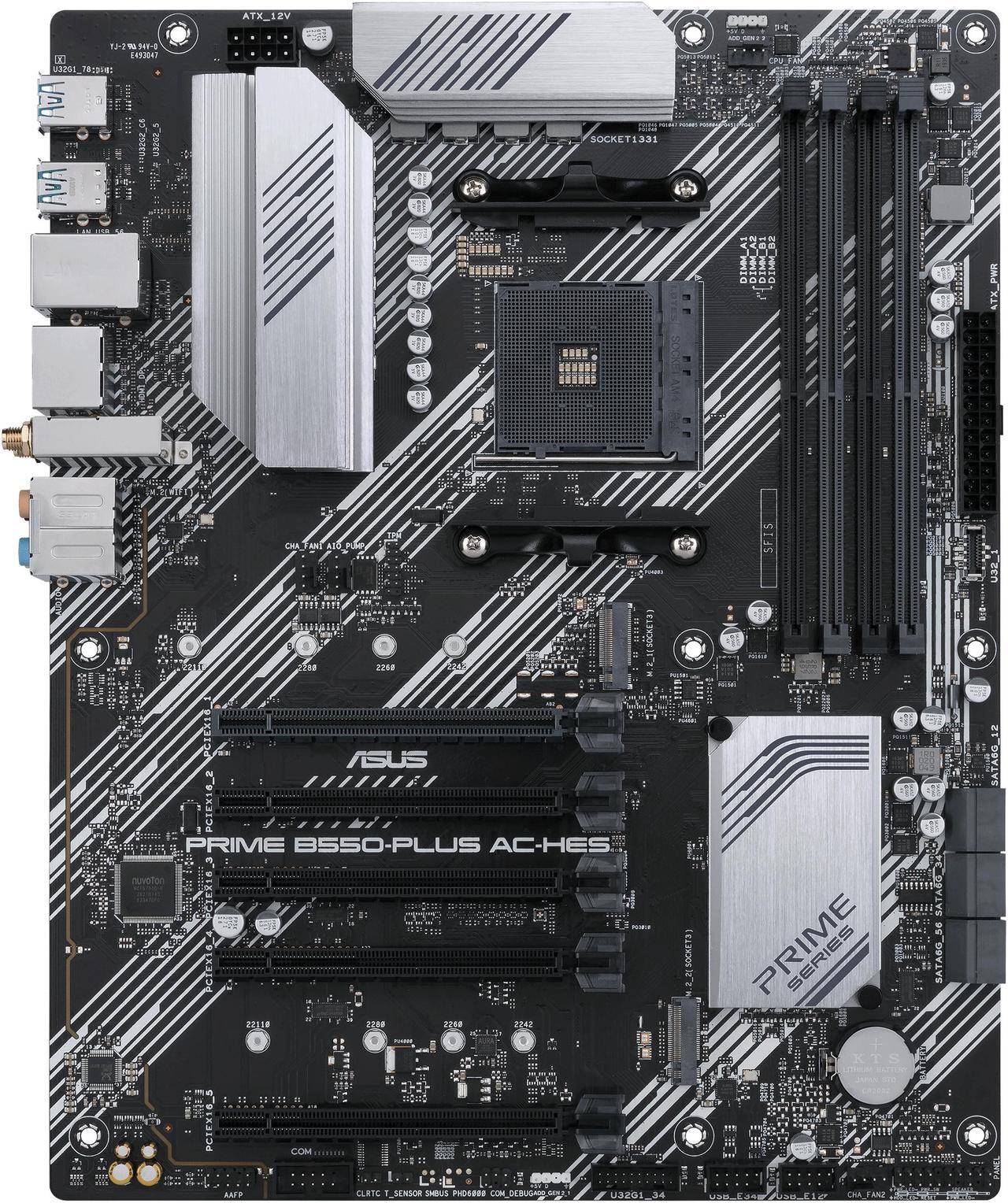 Alt view image 2 of 4 - ASUS Prime B550-PLUS AC-HES AMD AM4 (3rd Gen Ryzen) ATX motherboard (dual M.2, PCIe 4.0, WIFI 5, 1 Gb Ethernet, DisplayPort/HDMI, SATA 6 Gbps, USB 3.2 Gen 2 Type-C, front USB 3.2 Gen 1 Type-C