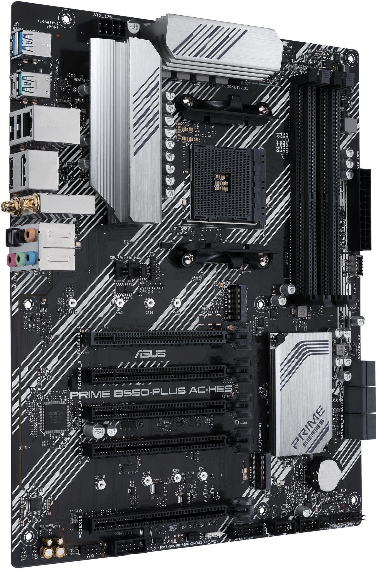 Alt view image 3 of 4 - ASUS Prime B550-PLUS AC-HES AMD AM4 (3rd Gen Ryzen) ATX motherboard (dual M.2, PCIe 4.0, WIFI 5, 1 Gb Ethernet, DisplayPort/HDMI, SATA 6 Gbps, USB 3.2 Gen 2 Type-C, front USB 3.2 Gen 1 Type-C