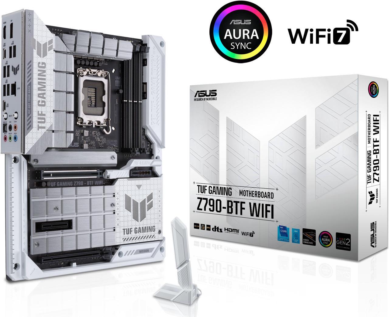 TUF GAMING Z790-BTF WIFI Intel® Z790 (LGA 1700) ATX motherboard, Hidden-Connector Design, PCIe 5.0, four M.2 slots, 16+1+1 power stages, DDR5, Intel® 2.5Gb Ethernet, Intel® Wi-Fi 7, HDMI™, DisplayPort, Rear USB 20Gbps Type-C®, Front USB 10G