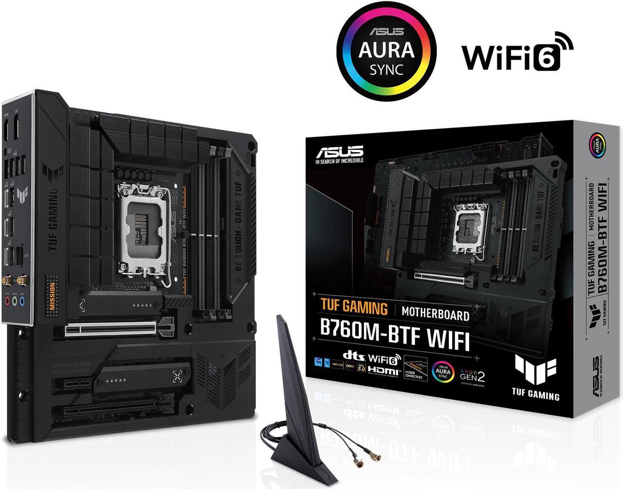 ASUS TUF GAMING B760M-BTF WIFI Intel® B760 (LGA 1700) mATX motherboard with DDR5, PCIe 5.0, three PCIe 4.0 M.2 slots, 12+1 DrMOS, Intel® Wi-Fi 6, Realtek 2.5Gb Ethernet, DisplayPort, HDMI