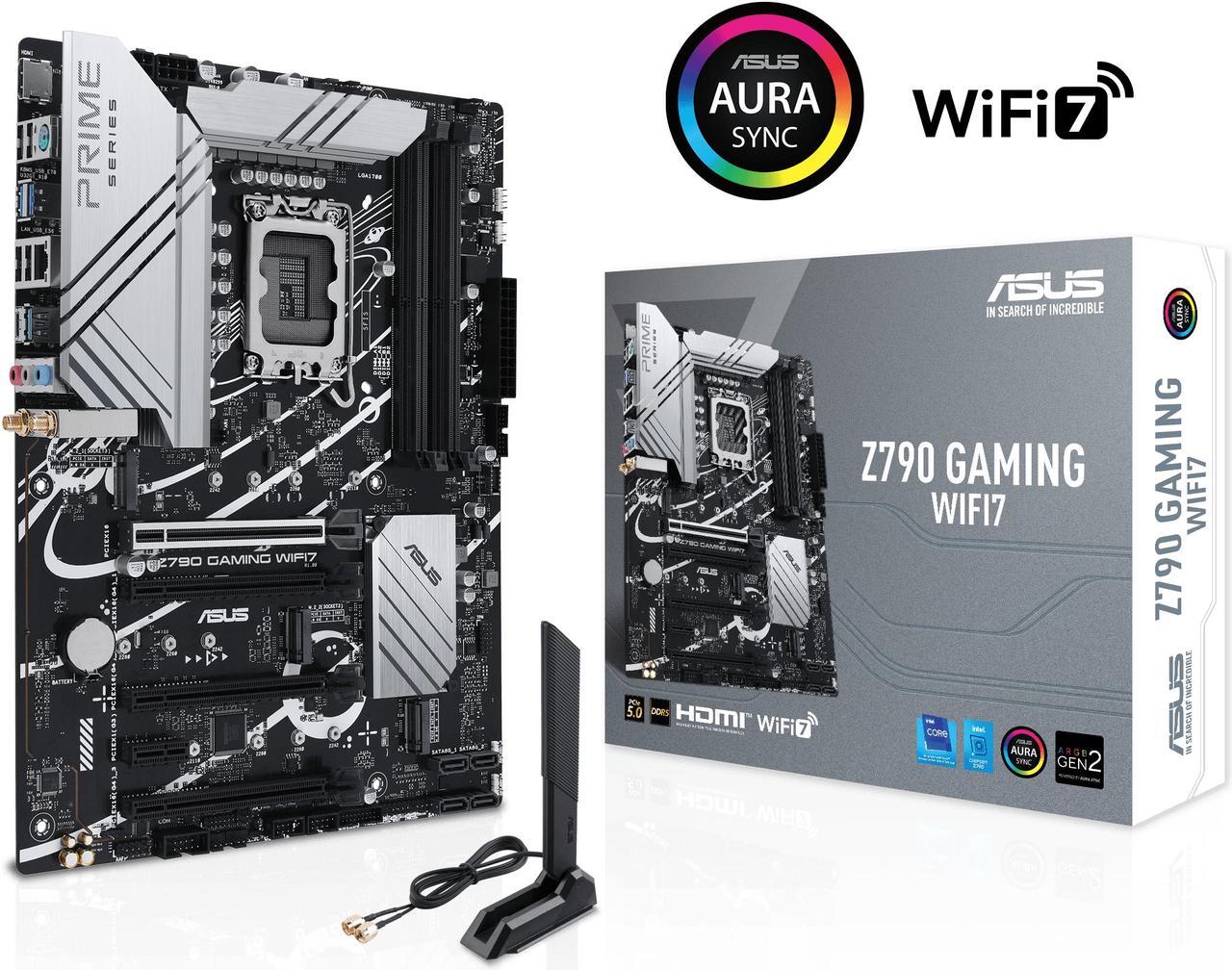 ASUS Z790 GAMING WIFI7 LGA 1700 ATX motherboard with PCIe 5.0, three M.2 slots, 14+1 DrMOS, DDR5, WIFI 7, Realtek 1Gb LAN, HDMI TM, USB 3.2 Gen 2x2 Type-C, front USB 3.2 Gen 1 Type-C, Thunderbolt USB4