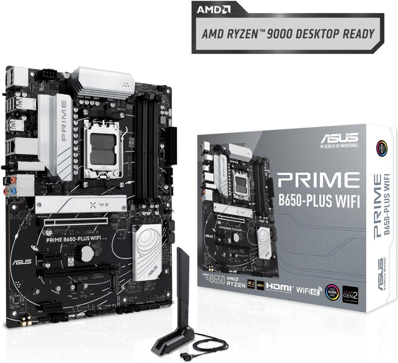 ASUS PRIME B650-PLUS WIFI AMD B650 AM5 Ryzen™ Desktop 9000 8000 & 7000 ATX motherboard, DDR5, PCIe 5.0 M.2, 2.5Gb LAN, WIFI 6E, HDMI™, SATA 6 Gbps, USB Type-C®, BIOS FlashBack™, Thunderbolt™ 4 Header