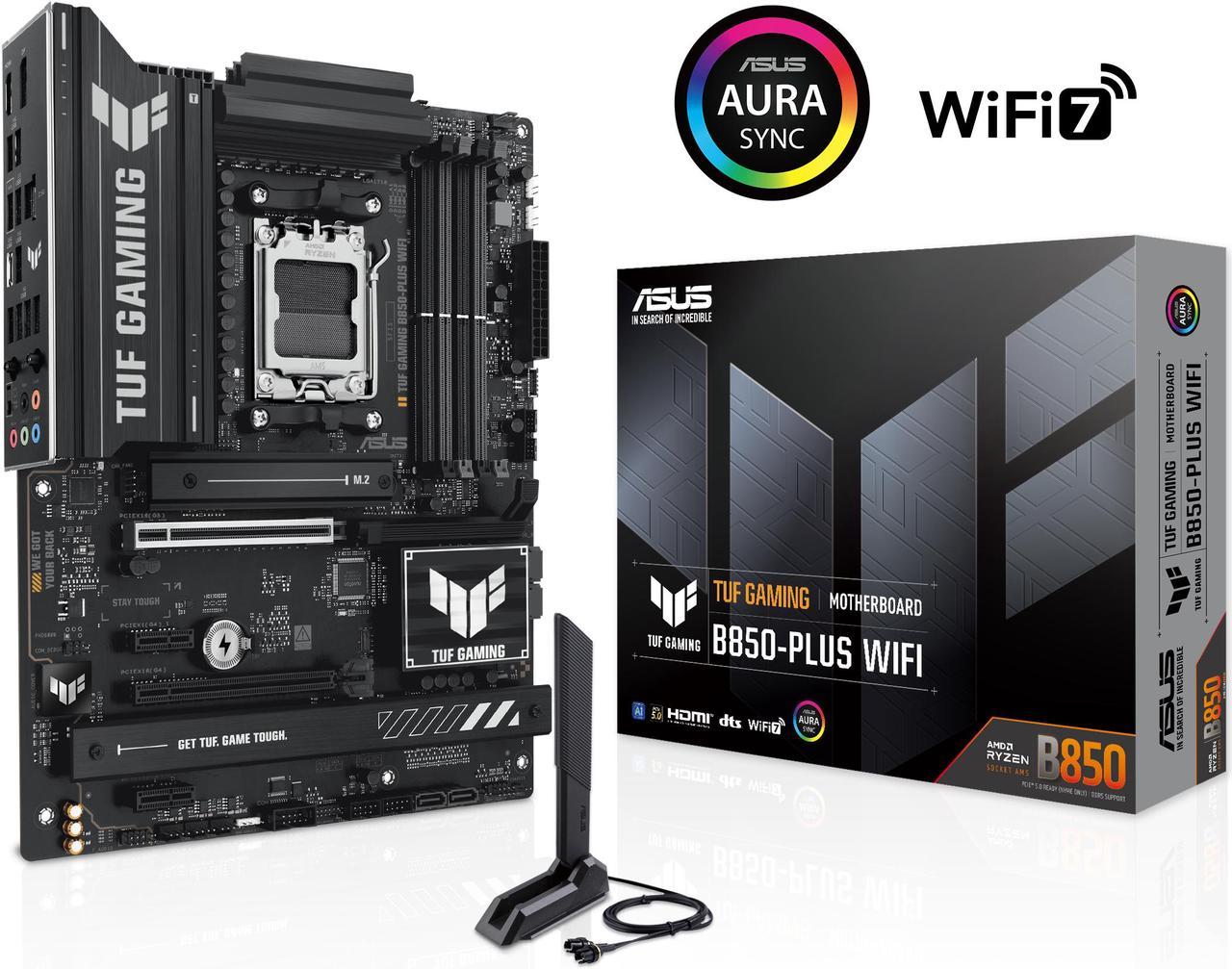 ASUS TUF GAMING B850-PLUS WIFI AMD AM5 B850 ATX motherboard, 14+2+1 80A stages, AI Ready, DDR5, PCIe 5.0 , 3x M.2, Wi-Fi 7, 2.5Gb LAN, DisplayPort, HDMI, USB 10Gbps & 20Gbps Type-C, BIOS FlashBack