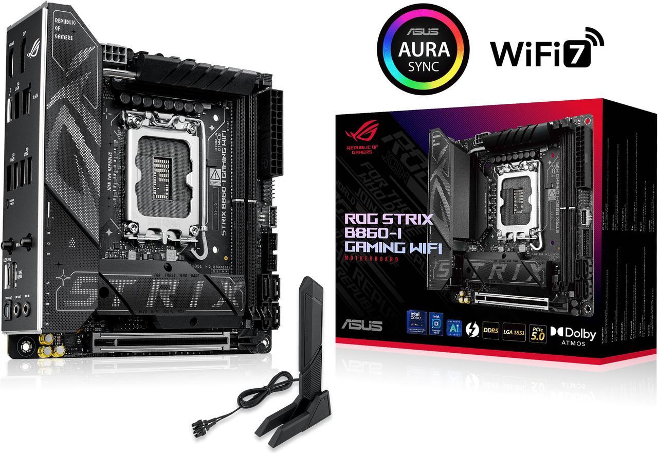 Main image of ASUS ROG STRIX B860-I GAMING WIFI B860 LGA 1851 mITX Mini-ITX motherboard, Intel Core Ultra Series 2 Ready, Advanced AI ready, 10+1+2+1 stage, DDR5, 2.5G LAN, WiFi7, M.2, Thunderbolt 4, USB Type-C