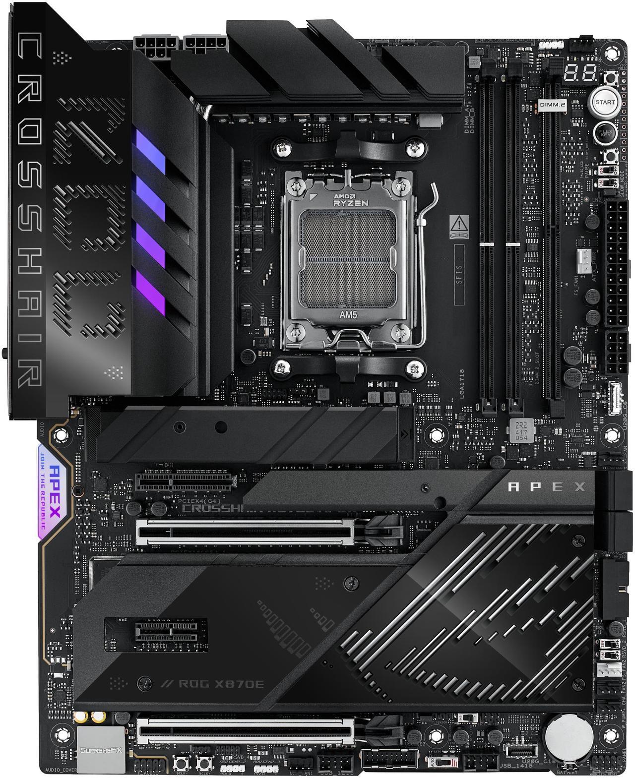 Alt view image 2 of 11 - ASUS ROG CROSSHAIR X870E APEX AMD X870E AM5 ATX motherboard, Advanced AI PC-ready, 18+2+2 stages, DDR5, ROG Memory Fan, ROG DIMM.2 Card, Wi-Fi 7, 5G LAN, 3x M.2, PCIe® 5.0, USB4® , USB Type-C®, AI OC
