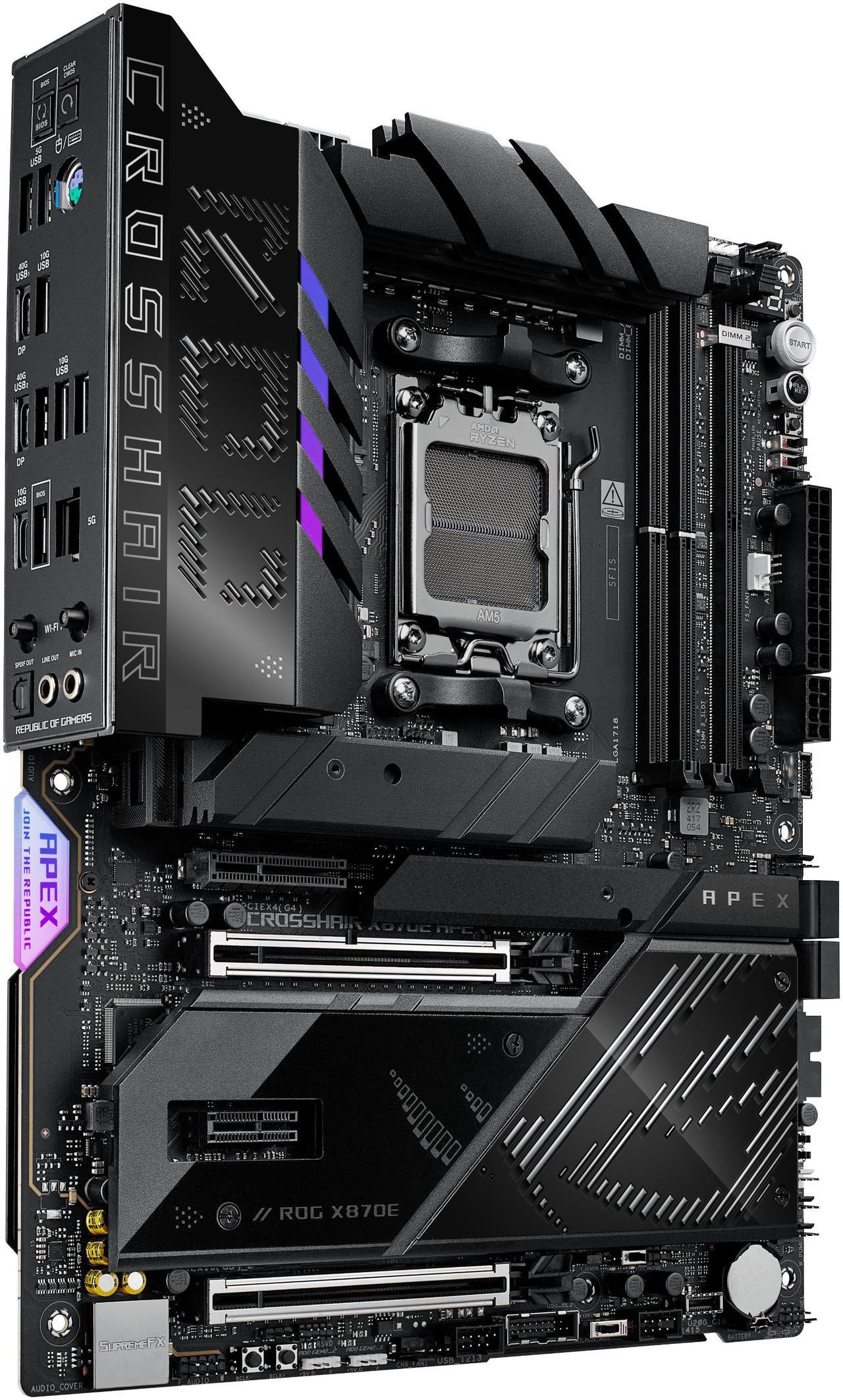 Alt view image 3 of 11 - ASUS ROG CROSSHAIR X870E APEX AMD X870E AM5 ATX motherboard, Advanced AI PC-ready, 18+2+2 stages, DDR5, ROG Memory Fan, ROG DIMM.2 Card, Wi-Fi 7, 5G LAN, 3x M.2, PCIe® 5.0, USB4® , USB Type-C®, AI OC