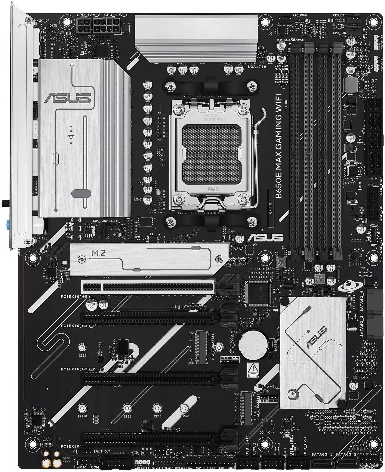 Alt view image 2 of 11 - ASUS B650E MAX GAMING WIFI AMD B650 ATX motherboard, DDR5, PCIe 5.0 Ready, 3x M.2 slots, Wi-Fi 6E, Realtek 2.5Gb Ethernet, DisplayPort, HDMI, USB 10Gbps Type-A & Type-C, BIOS FlashBack, Aura Sync