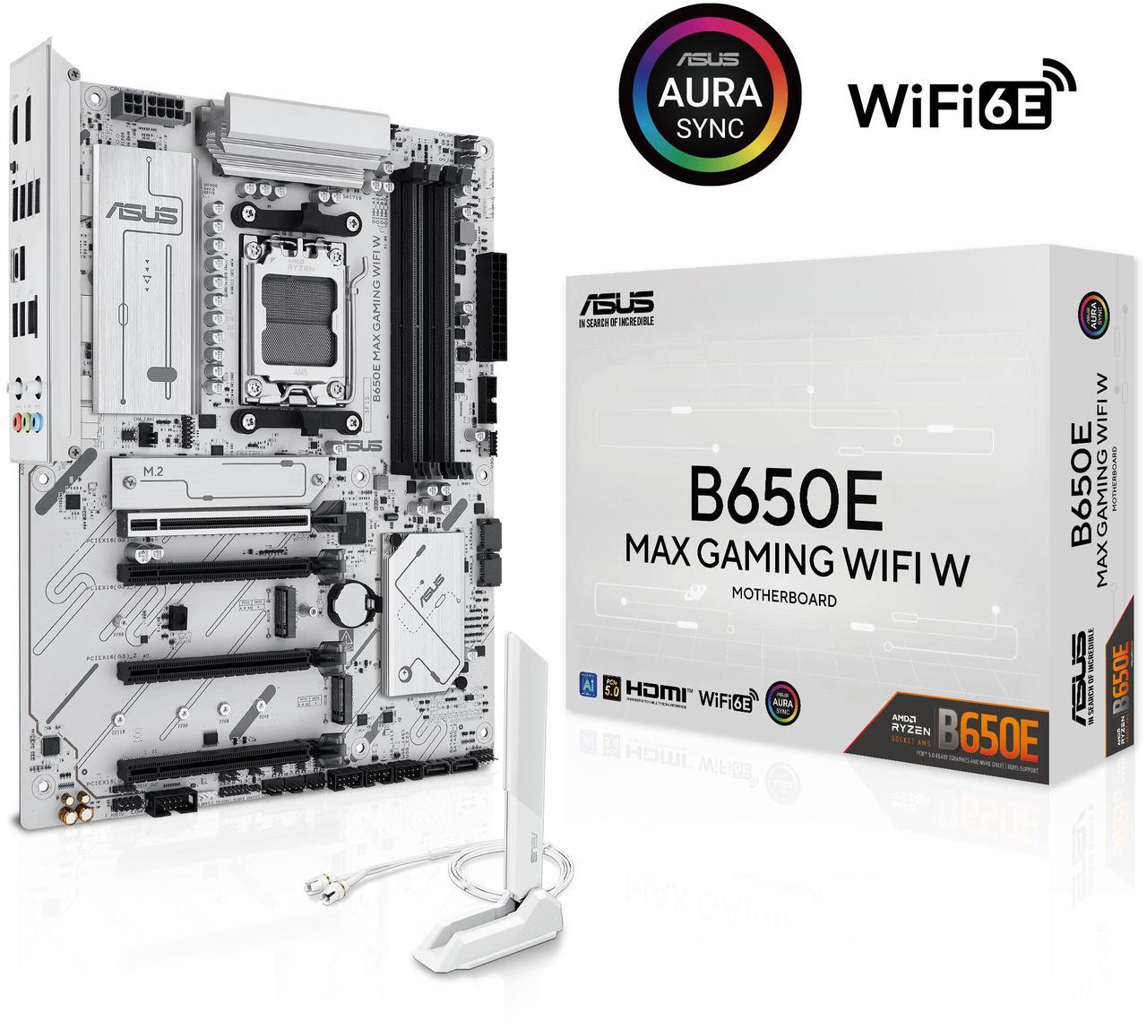 Alt view image 3 of 11 - ASUS B650E MAX GAMING WIFI W - AMD B650 AM5 ATX Motherboard, White PCB, DDR5, PCIe 5.0, 3x M.2, Wi-Fi 6E, 2.5Gb LAN, USB 10Gbps Type-C, DisplayPort, HDMI, BIOS FlashBack, Aura Sync, Advanced AI PC