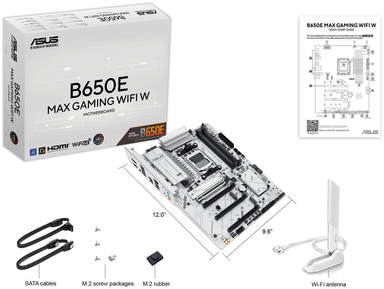 Alt view image 7 of 11 - ASUS B650E MAX GAMING WIFI W - AMD B650 AM5 ATX Motherboard, White PCB, DDR5, PCIe 5.0, 3x M.2, Wi-Fi 6E, 2.5Gb LAN, USB 10Gbps Type-C, DisplayPort, HDMI, BIOS FlashBack, Aura Sync, Advanced AI PC
