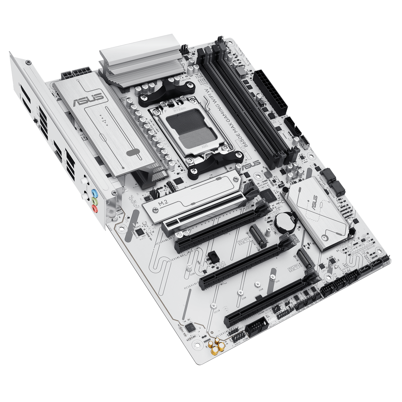 Alt view image 8 of 11 - ASUS B650E MAX GAMING WIFI W - AMD B650 AM5 ATX Motherboard, White PCB, DDR5, PCIe 5.0, 3x M.2, Wi-Fi 6E, 2.5Gb LAN, USB 10Gbps Type-C, DisplayPort, HDMI, BIOS FlashBack, Aura Sync, Advanced AI PC