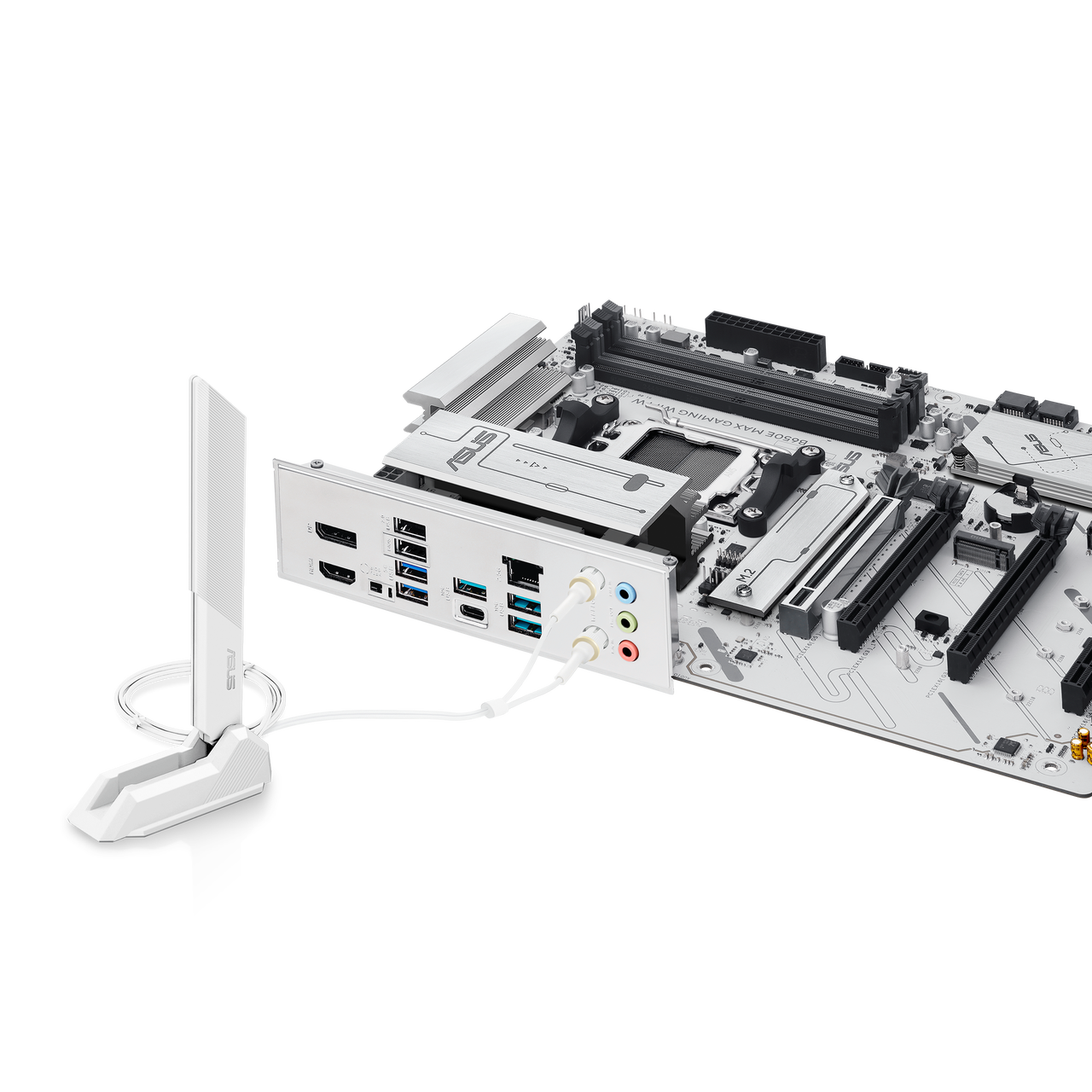 Alt view image 11 of 11 - ASUS B650E MAX GAMING WIFI W - AMD B650 AM5 ATX Motherboard, White PCB, DDR5, PCIe 5.0, 3x M.2, Wi-Fi 6E, 2.5Gb LAN, USB 10Gbps Type-C, DisplayPort, HDMI, BIOS FlashBack, Aura Sync, Advanced AI PC