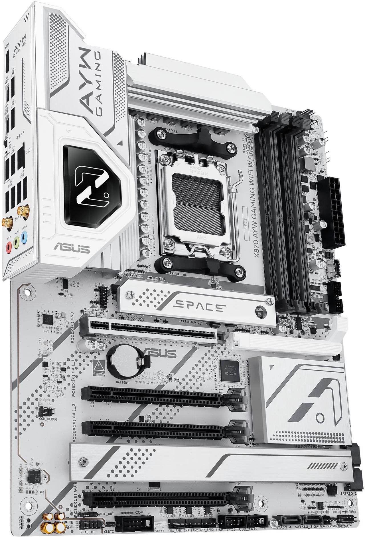 Alt view image 6 of 11 - ASUS X870 AYW GAMING WIFI W AMD X870 AM5 ATX motherboard, 12+2+1 80A DrMOS power stages, DDR5, PCIe 5.0 Ready, PCIe 5.0 x16, 3x M.2, Wi-Fi 6, 2.5Gb LAN, HDMI, USB4, USB 20Gbps Type-C, Aura Sync