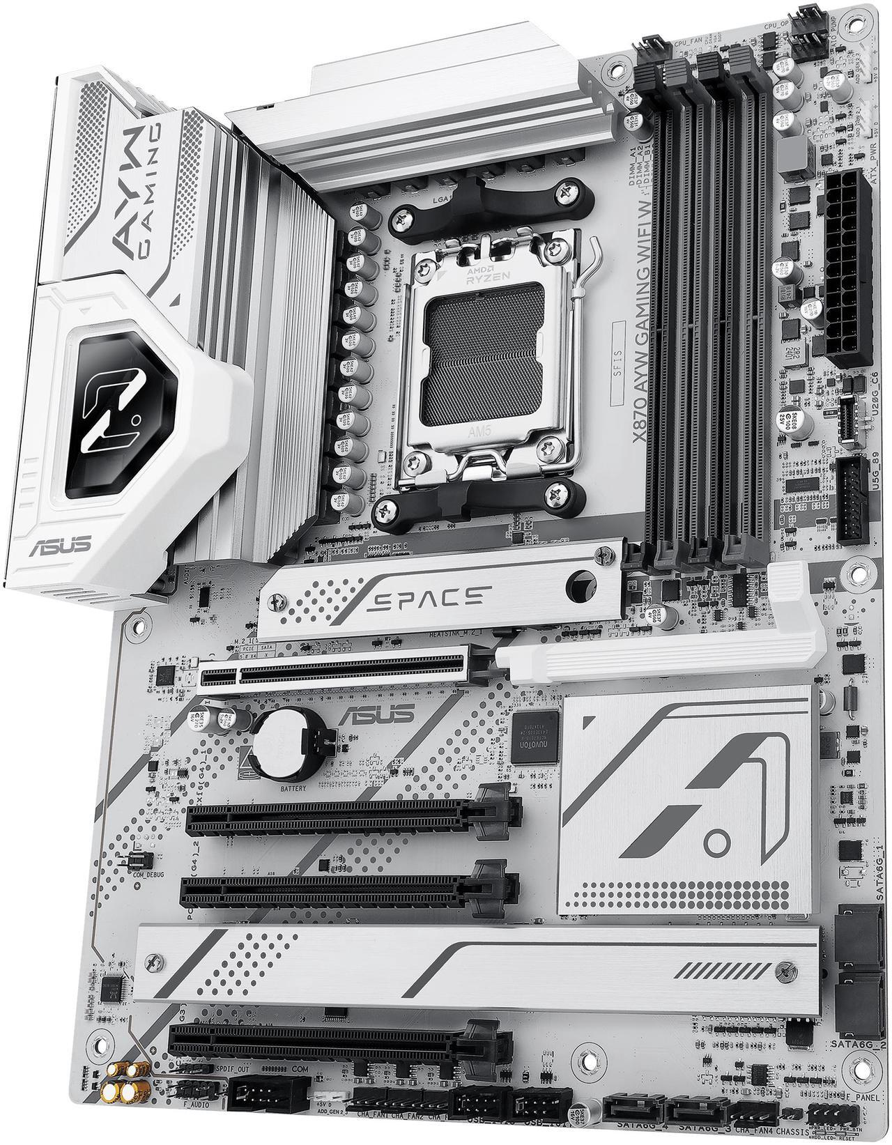 Alt view image 7 of 11 - ASUS X870 AYW GAMING WIFI W AMD X870 AM5 ATX motherboard, 12+2+1 80A DrMOS power stages, DDR5, PCIe 5.0 Ready, PCIe 5.0 x16, 3x M.2, Wi-Fi 6, 2.5Gb LAN, HDMI, USB4, USB 20Gbps Type-C, Aura Sync