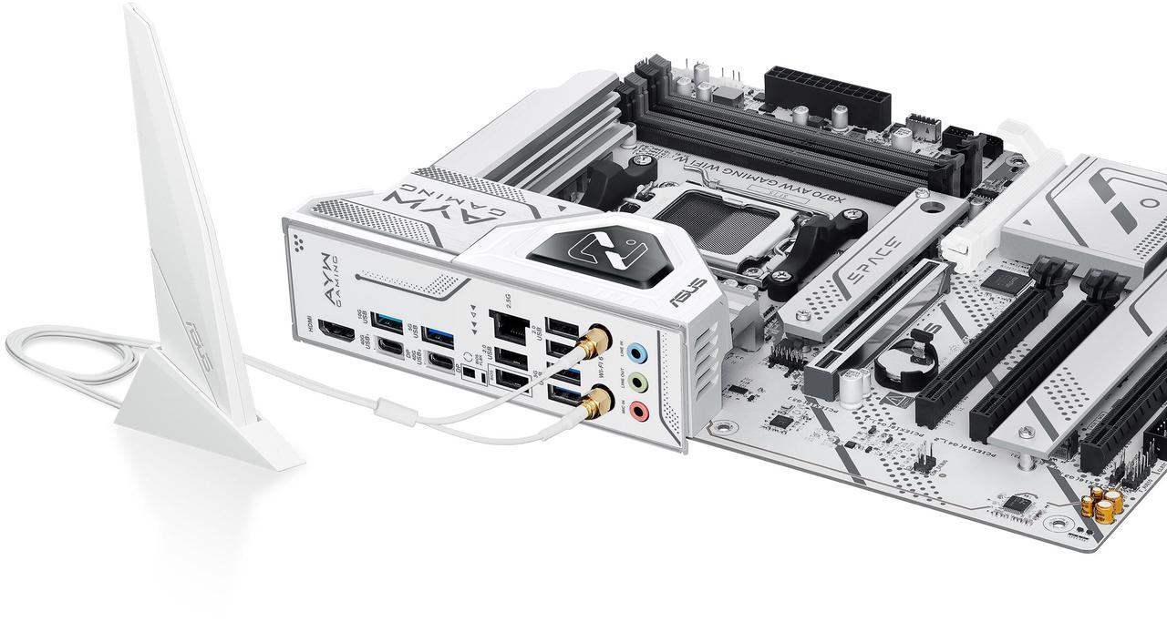 Alt view image 11 of 11 - ASUS X870 AYW GAMING WIFI W AMD X870 AM5 ATX motherboard, 12+2+1 80A DrMOS power stages, DDR5, PCIe 5.0 Ready, PCIe 5.0 x16, 3x M.2, Wi-Fi 6, 2.5Gb LAN, HDMI, USB4, USB 20Gbps Type-C, Aura Sync