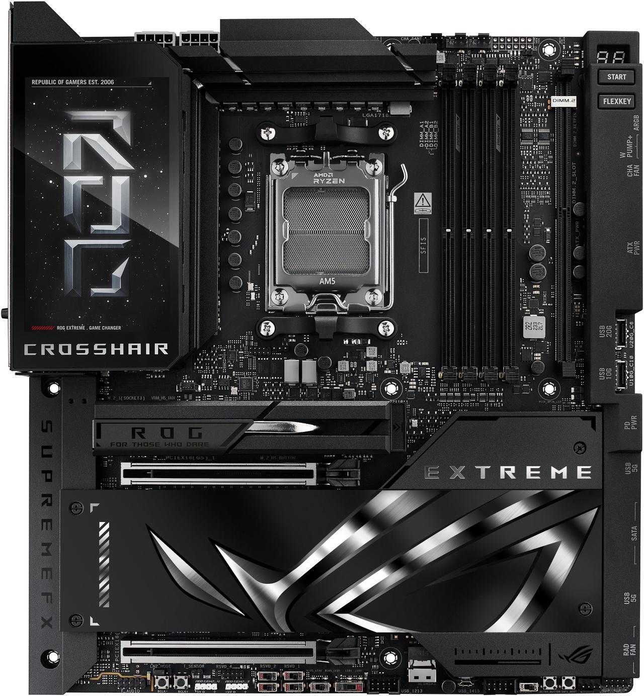 Main image of ASUS ROG CROSSHAIR X870E EXTREME AMD X870E AM5 E-ATX Gaming Motherboard - 20+2+2 Power Stages, DDR5, PCIe 5.0, 5x M.2, 5G & 10G LAN, Wi-Fi 7, USB4 Type-C, 5" LCD, AI Overclocking & Networking