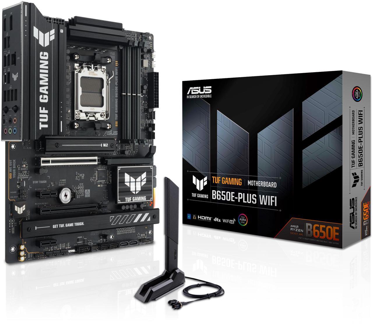 Main image of ASUS TUF GAMING B650E-PLUS WIFI AMD B650 ATX motherboard, 12+2+1 80A DrMOS power stages, DDR5, PCIe 5.0 Ready, 3x M.2, Wi-Fi 6E, 2.5Gb LAN, DisplayPort, HDMI, USB Type-C, BIOS FlashBack, Aura Sync