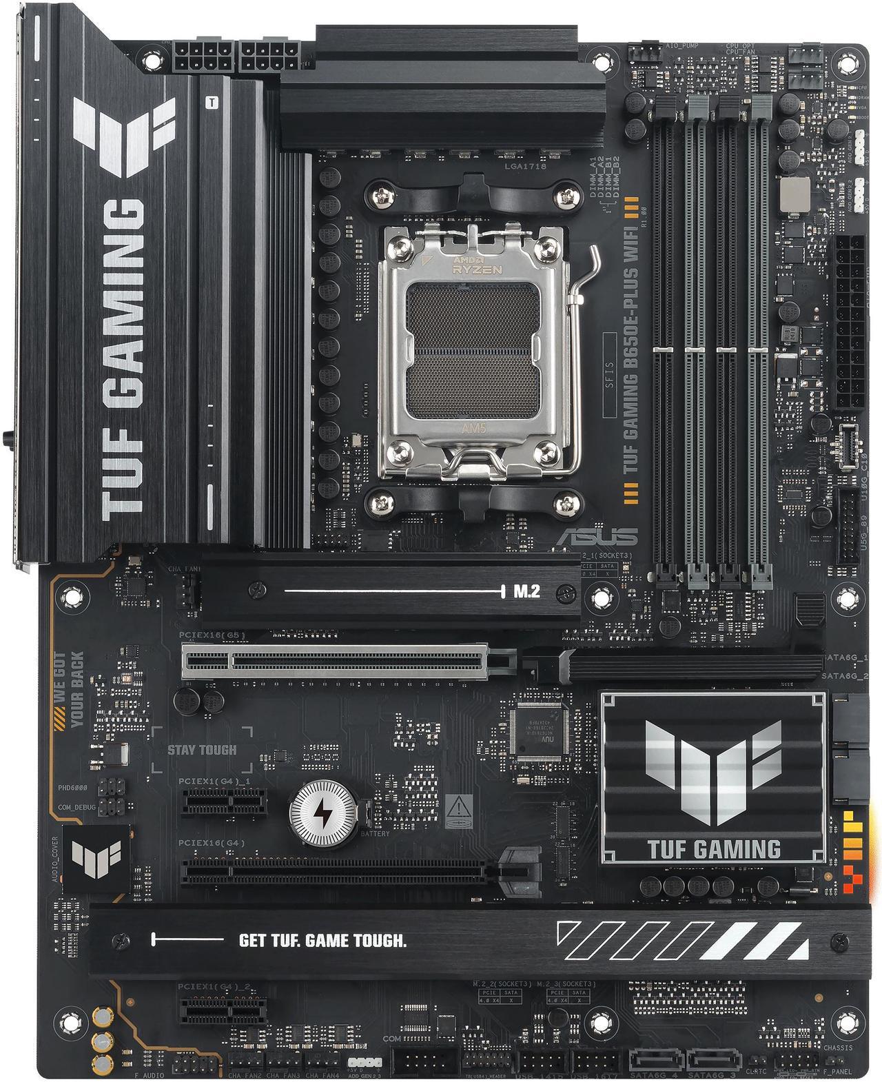 Alt view image 2 of 10 - ASUS TUF GAMING B650E-PLUS WIFI AMD B650 ATX motherboard, 12+2+1 80A DrMOS power stages, DDR5, PCIe 5.0 Ready, 3x M.2, Wi-Fi 6E, 2.5Gb LAN, DisplayPort, HDMI, USB Type-C, BIOS FlashBack, Aura Sync