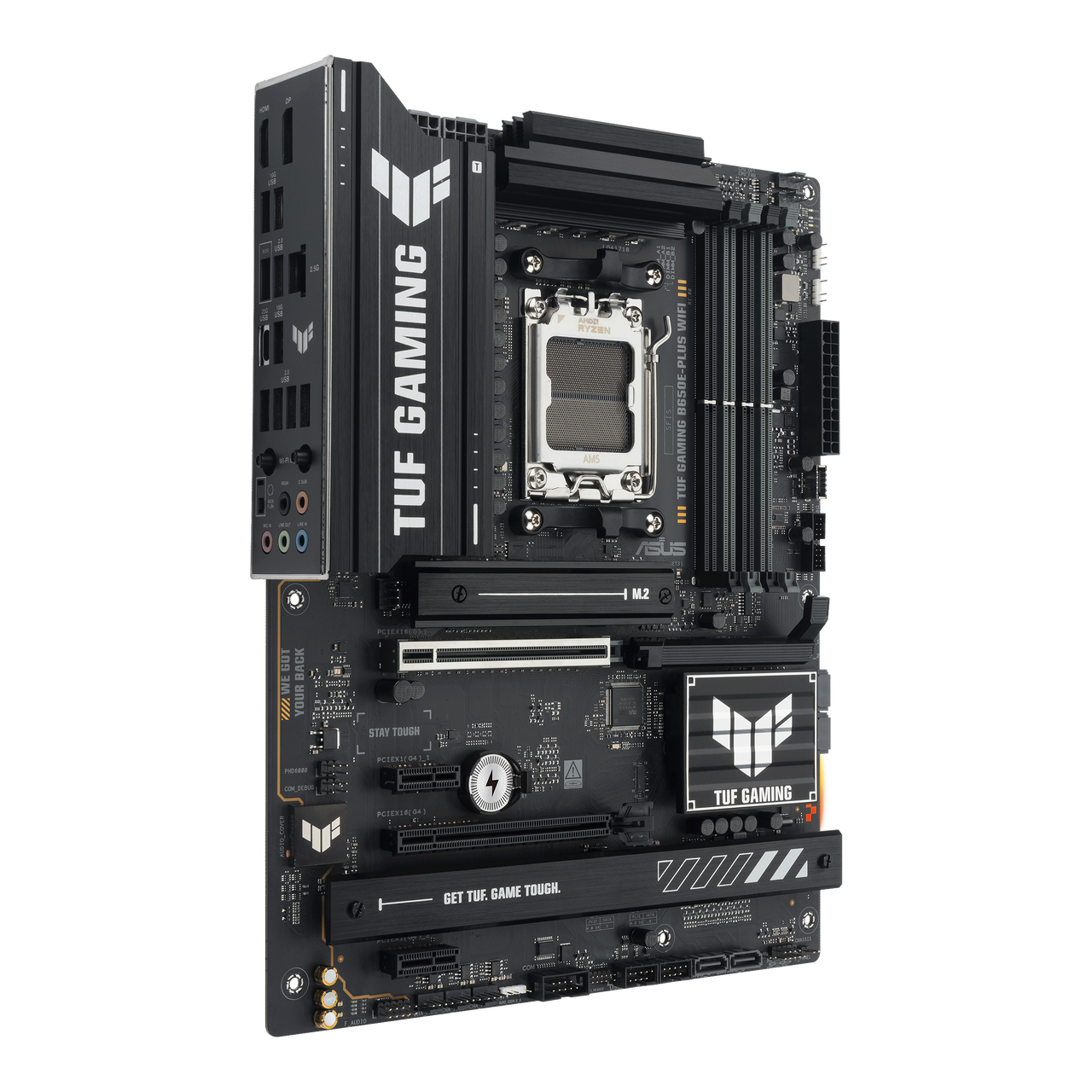 Alt view image 4 of 10 - ASUS TUF GAMING B650E-PLUS WIFI AMD B650 ATX motherboard, 12+2+1 80A DrMOS power stages, DDR5, PCIe 5.0 Ready, 3x M.2, Wi-Fi 6E, 2.5Gb LAN, DisplayPort, HDMI, USB Type-C, BIOS FlashBack, Aura Sync