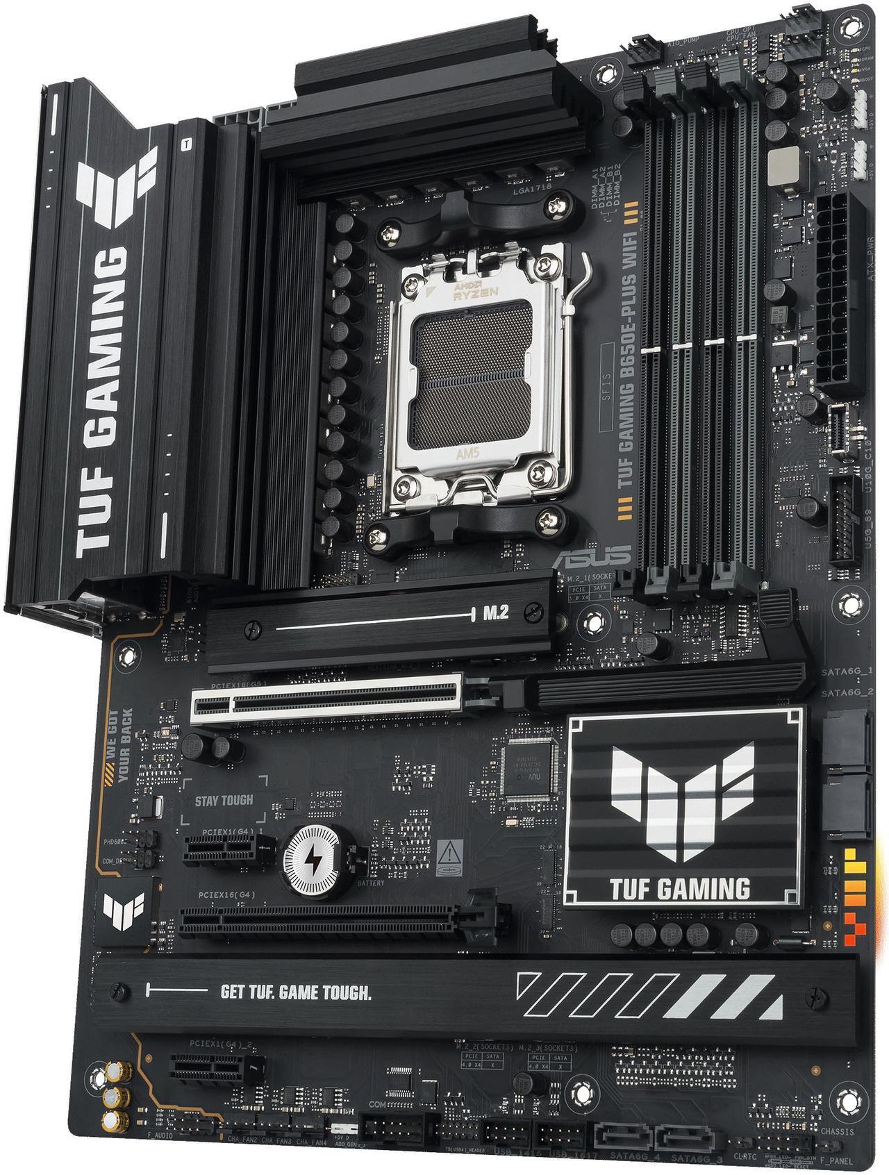 Alt view image 6 of 10 - ASUS TUF GAMING B650E-PLUS WIFI AMD B650 ATX motherboard, 12+2+1 80A DrMOS power stages, DDR5, PCIe 5.0 Ready, 3x M.2, Wi-Fi 6E, 2.5Gb LAN, DisplayPort, HDMI, USB Type-C, BIOS FlashBack, Aura Sync