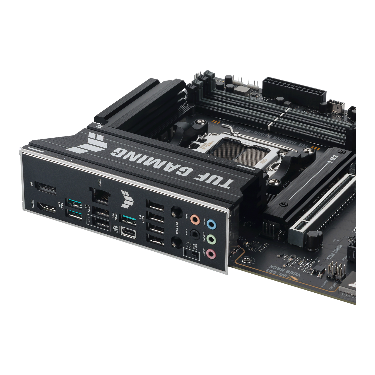 Alt view image 10 of 10 - ASUS TUF GAMING B650E-PLUS WIFI AMD B650 ATX motherboard, 12+2+1 80A DrMOS power stages, DDR5, PCIe 5.0 Ready, 3x M.2, Wi-Fi 6E, 2.5Gb LAN, DisplayPort, HDMI, USB Type-C, BIOS FlashBack, Aura Sync