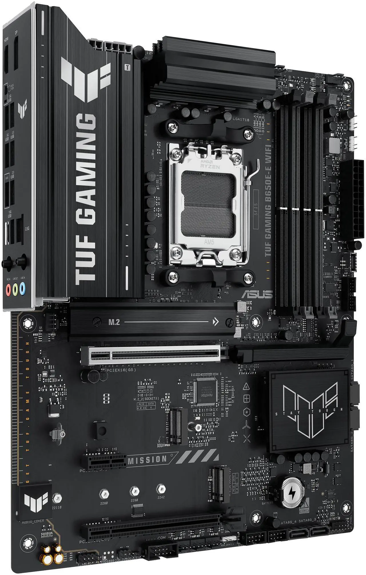 Alt view image 3 of 9 - ASUS TUF GAMING B650E-E WIFI AMD AM5 B650 ATX motherboard, 8+2+1 80A DrMOS stage, DDR5, PCIe 5.0 Ready, 3x M.2, Wi-Fi 6E, 2.5 Gb LAN, DisplayPort, HDMI, USB 20Gbps Type-C, BIOS FlashBack, Aura Sync