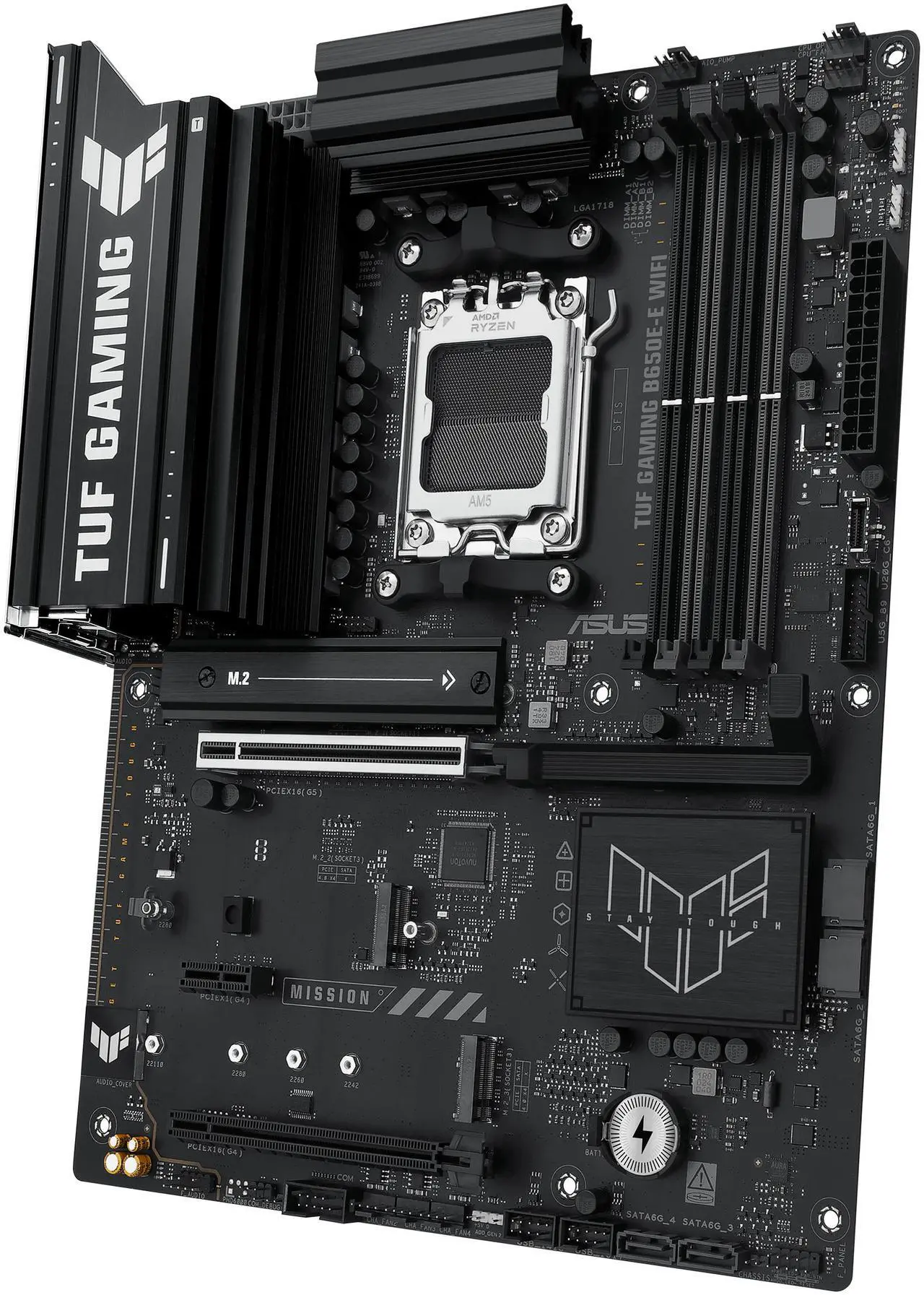 Alt view image 4 of 9 - ASUS TUF GAMING B650E-E WIFI AMD AM5 B650 ATX motherboard, 8+2+1 80A DrMOS stage, DDR5, PCIe 5.0 Ready, 3x M.2, Wi-Fi 6E, 2.5 Gb LAN, DisplayPort, HDMI, USB 20Gbps Type-C, BIOS FlashBack, Aura Sync