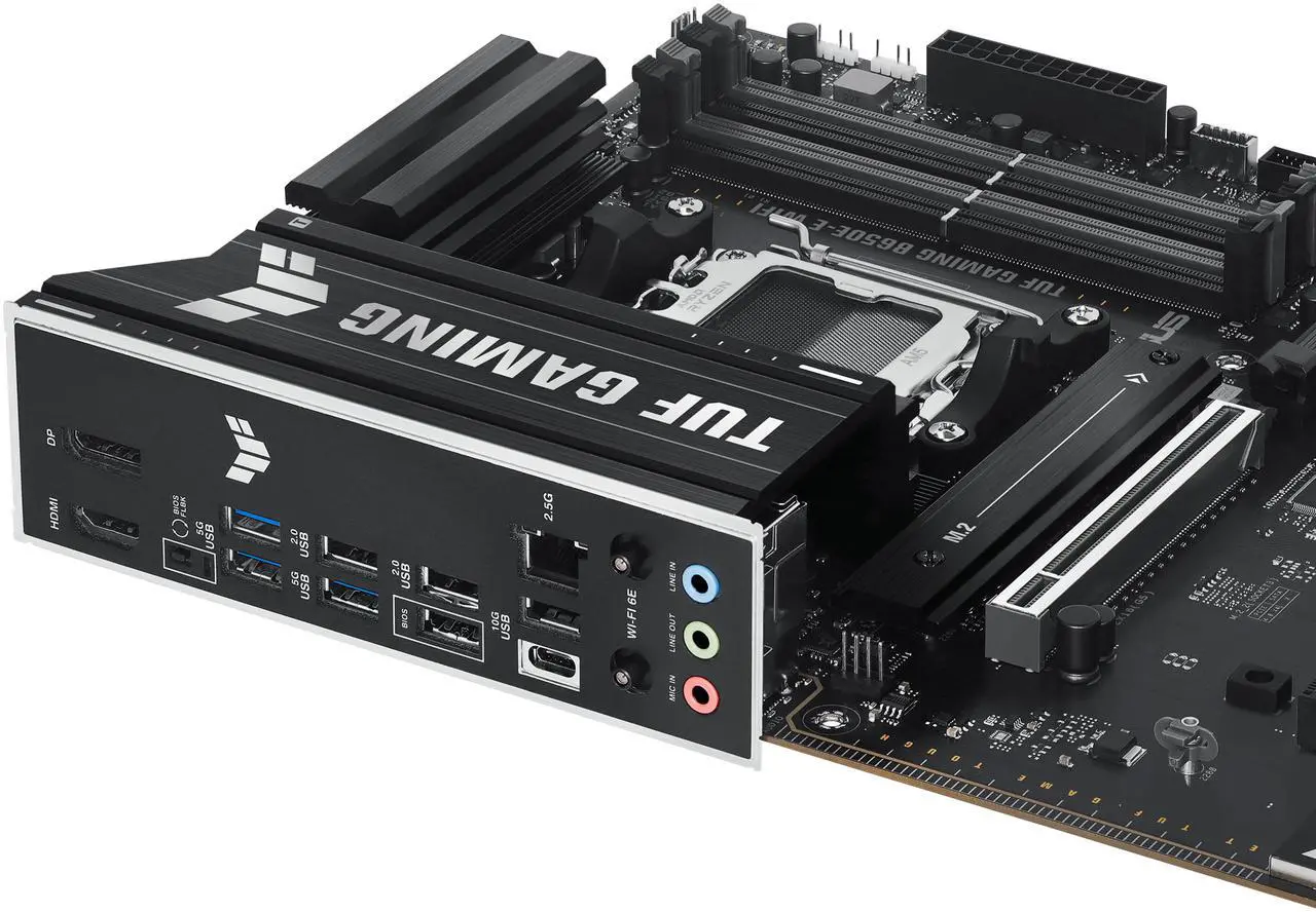 Alt view image 7 of 9 - ASUS TUF GAMING B650E-E WIFI AMD AM5 B650 ATX motherboard, 8+2+1 80A DrMOS stage, DDR5, PCIe 5.0 Ready, 3x M.2, Wi-Fi 6E, 2.5 Gb LAN, DisplayPort, HDMI, USB 20Gbps Type-C, BIOS FlashBack, Aura Sync