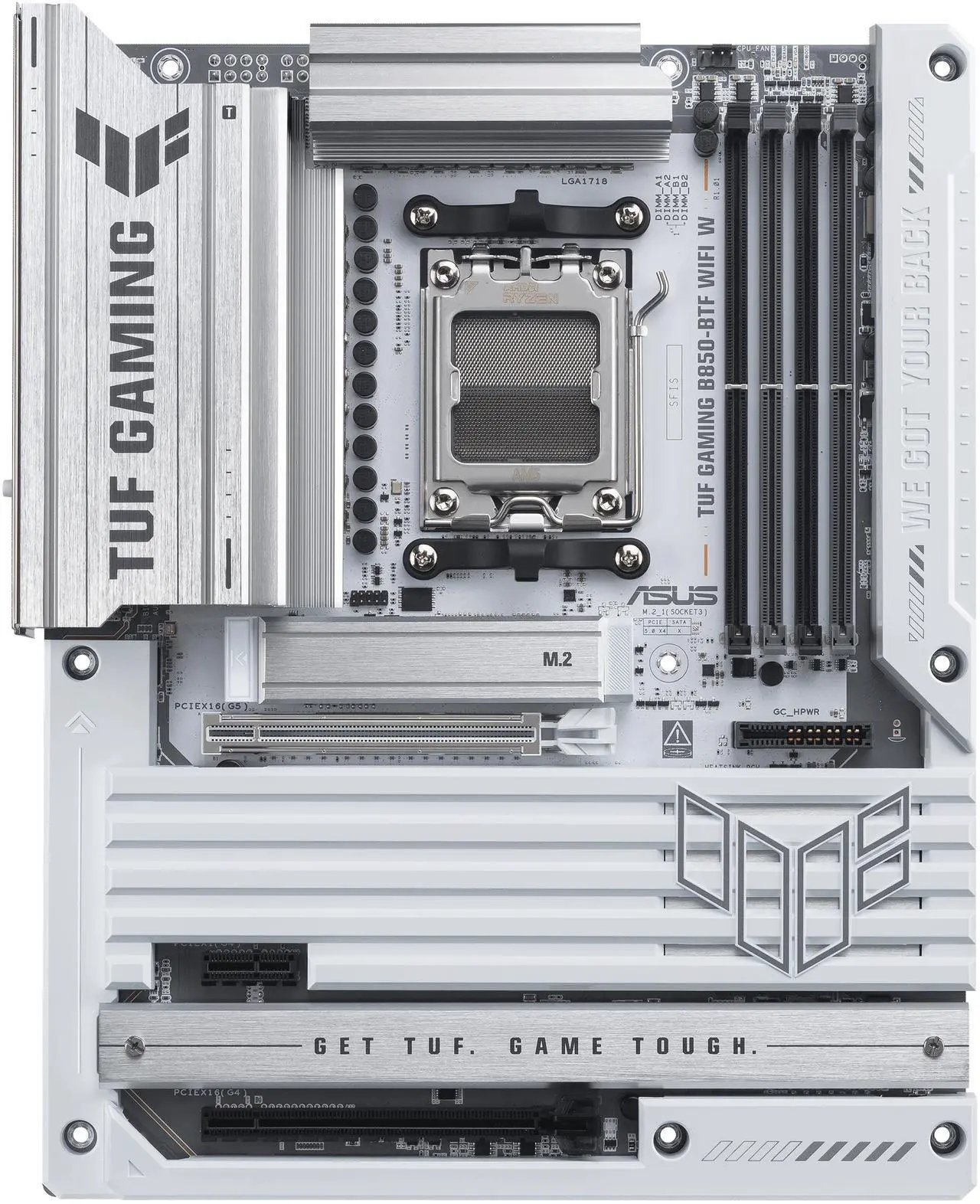 Alt view image 2 of 13 - ASUS TUF GAMING B850-BTF WIFI W AMD B850 ATX motherboard, hidden-connector design, 14+2+1 80A DrMOS power stages, DDR5, PCIe 5.0 Ready, 3x M.2, Wi-Fi 7, 2.5Gb LAN, DP, HDMI, USB 20Gbps Type-C