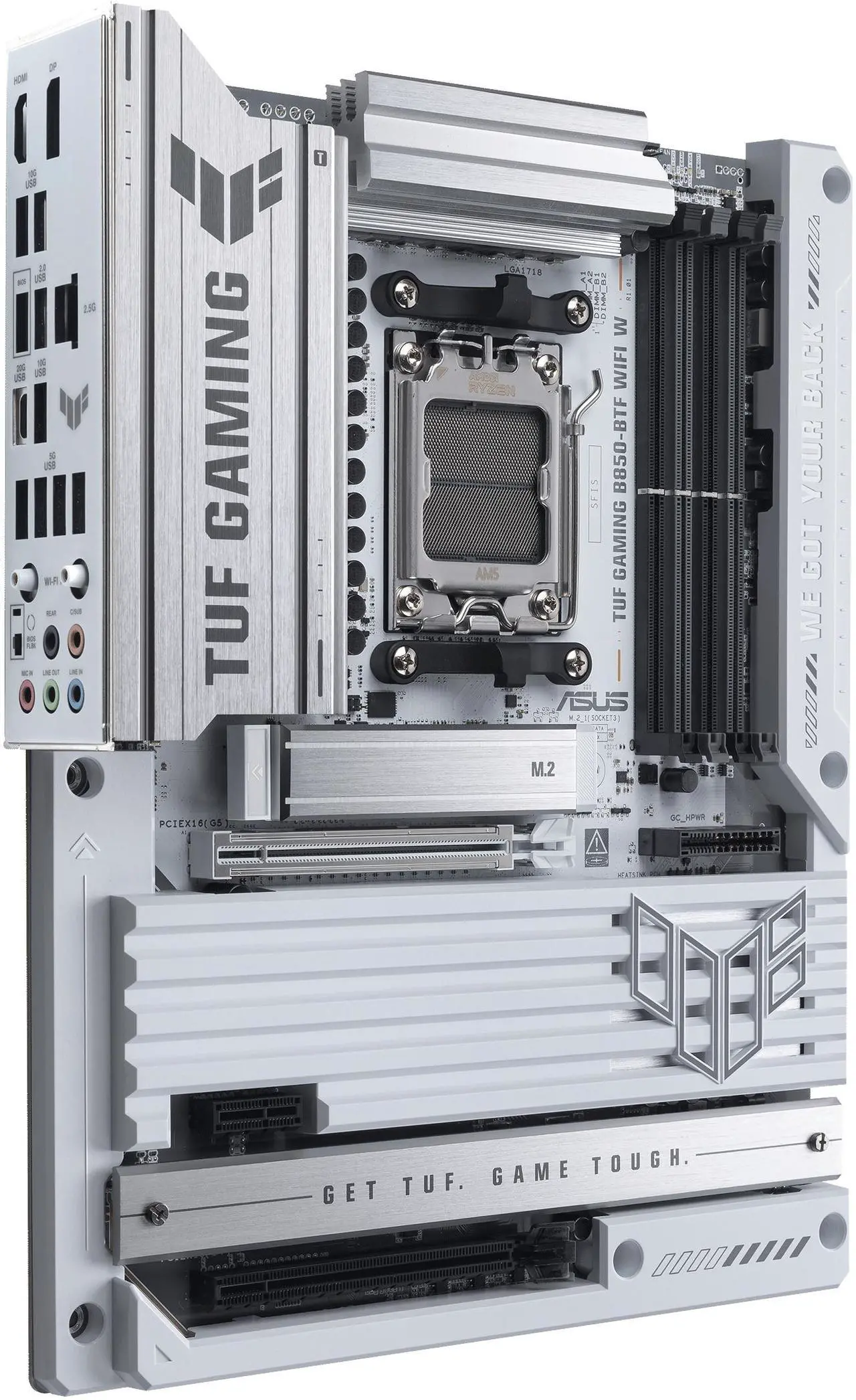 Alt view image 3 of 13 - ASUS TUF GAMING B850-BTF WIFI W AMD B850 ATX motherboard, hidden-connector design, 14+2+1 80A DrMOS power stages, DDR5, PCIe 5.0 Ready, 3x M.2, Wi-Fi 7, 2.5Gb LAN, DP, HDMI, USB 20Gbps Type-C