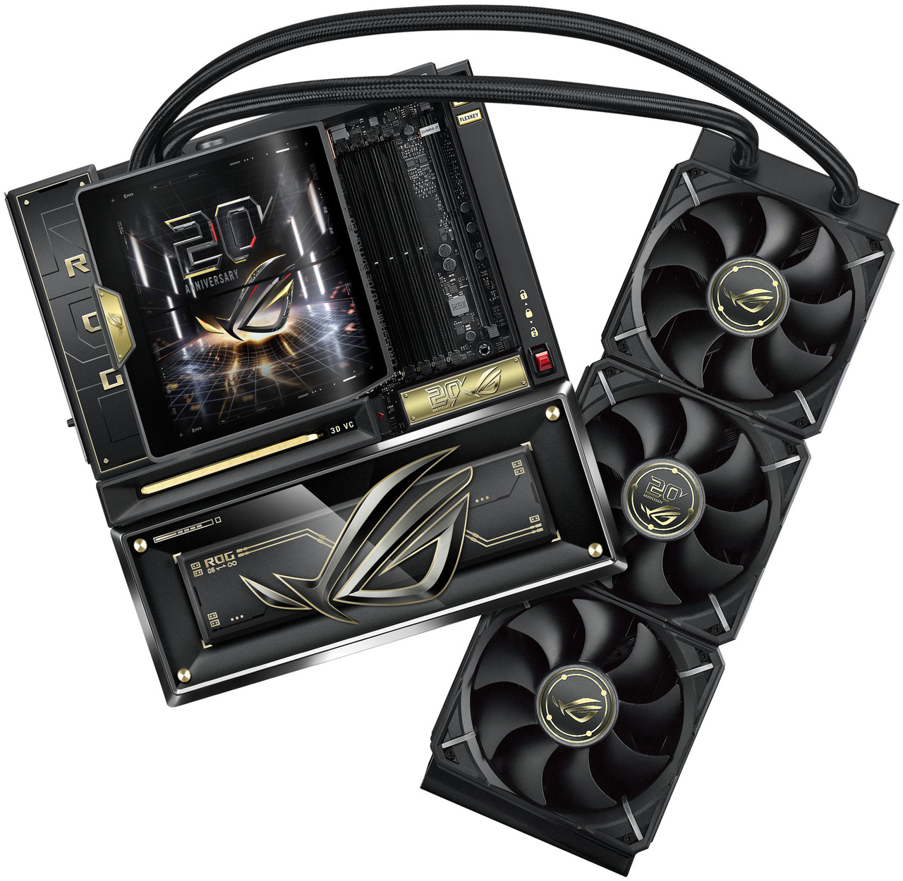 Open Box: ASUS ROG CROSSHAIR X870E EDITION 20 AM5 E-ATX motherboard, DDR5, PCIe 5.0, 9x M.2, DIMM Fit and dedicated AIO Cooler ROG RYUJIN 360 EDITION 20, AIO Q-Connector, Swivel Dual 6.67" LCD, Display Sync-Up - Newegg.com - Open Box condition - Image 11