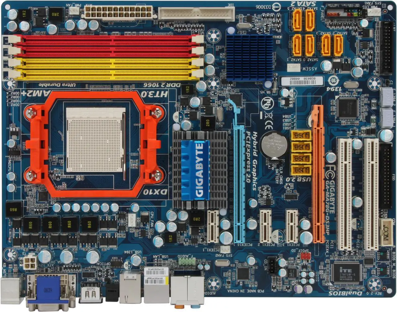 Alt view image 3 of 5 - GIGABYTE GA-MA78G-DS3HP AM2+/AM2 AMD 780G HDMI ATX AMD Motherboard